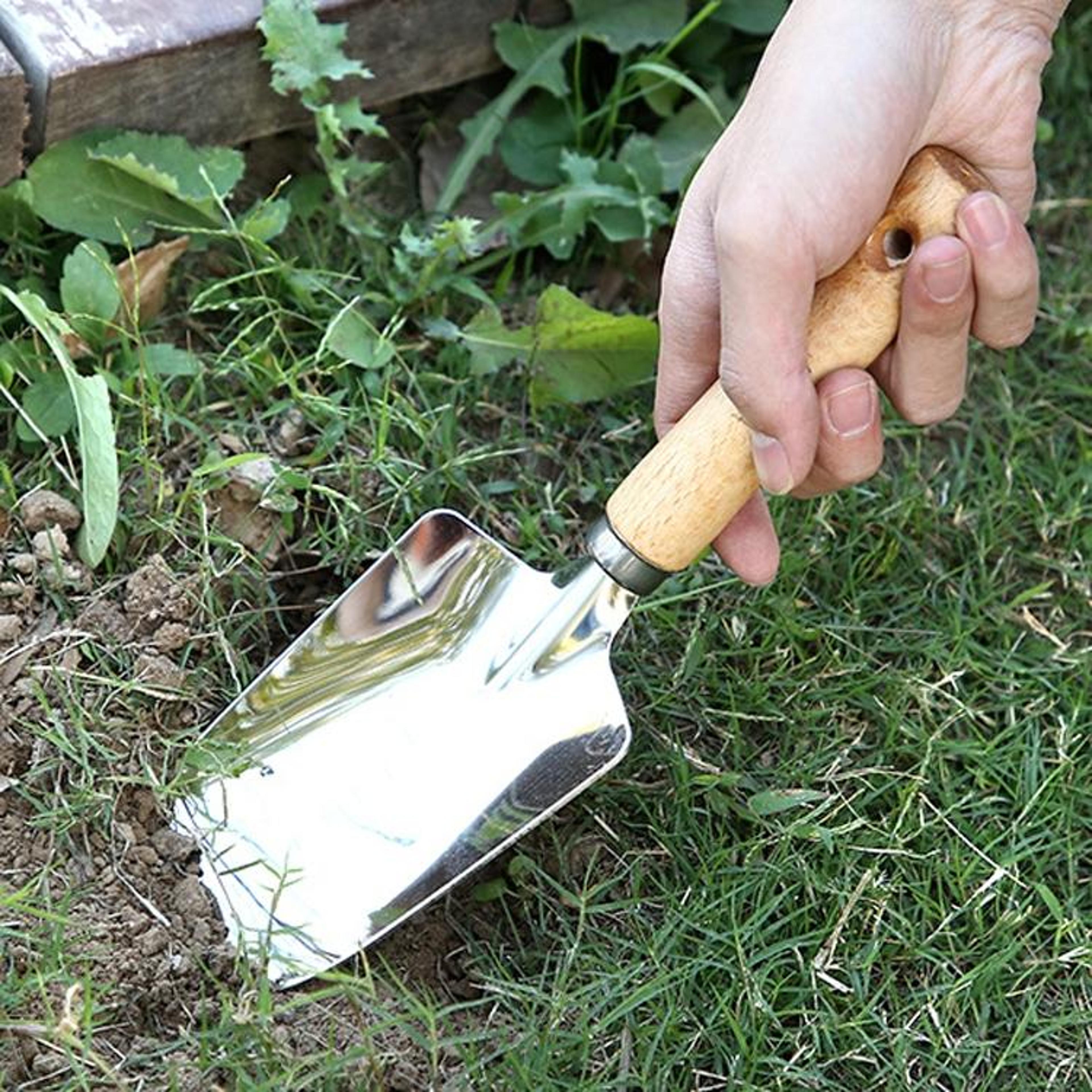 heavy-duty weed puller tool & garden transplanting tool with wide stainless steel shovel