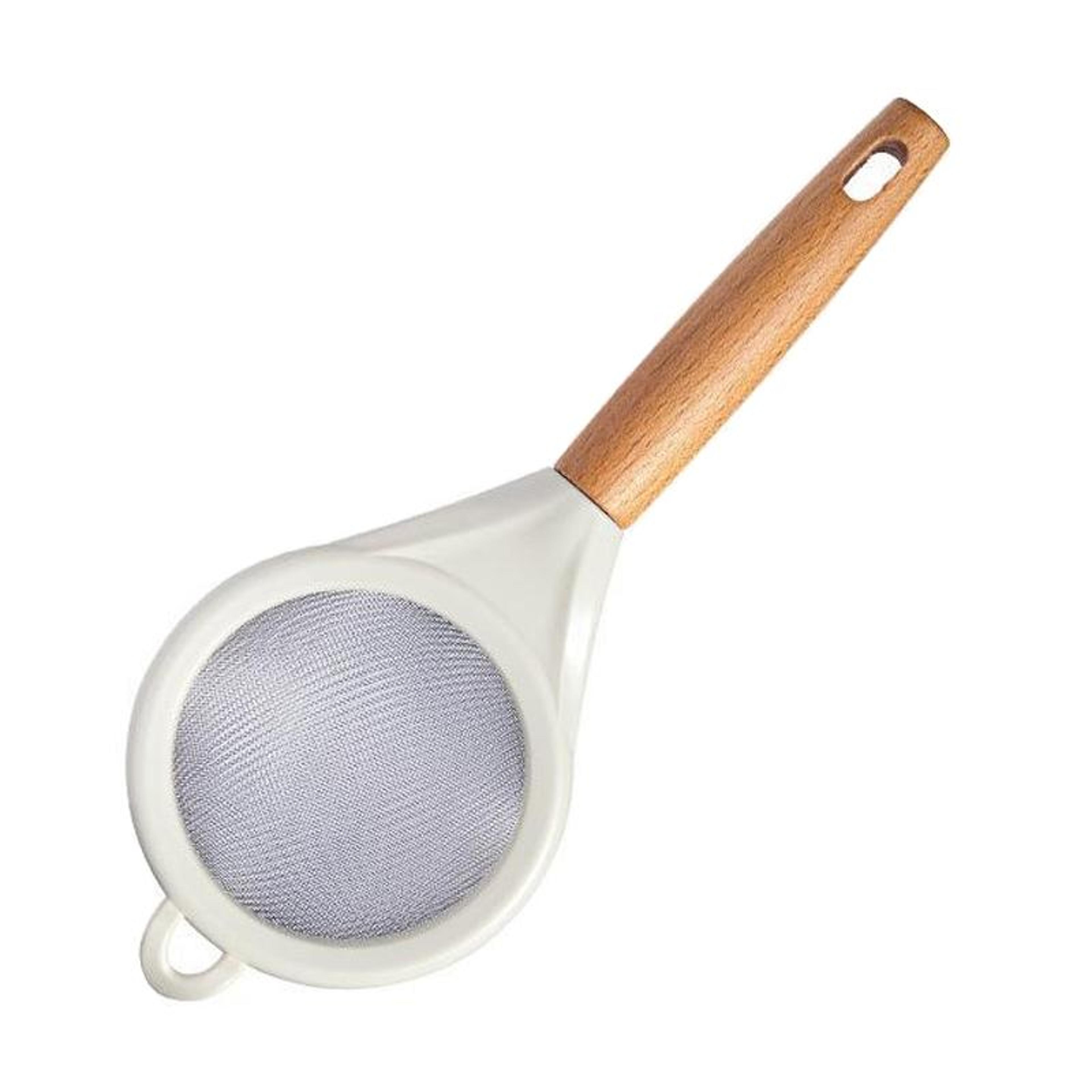 stainless steel flour sifter fine mesh sieve with wooden handle