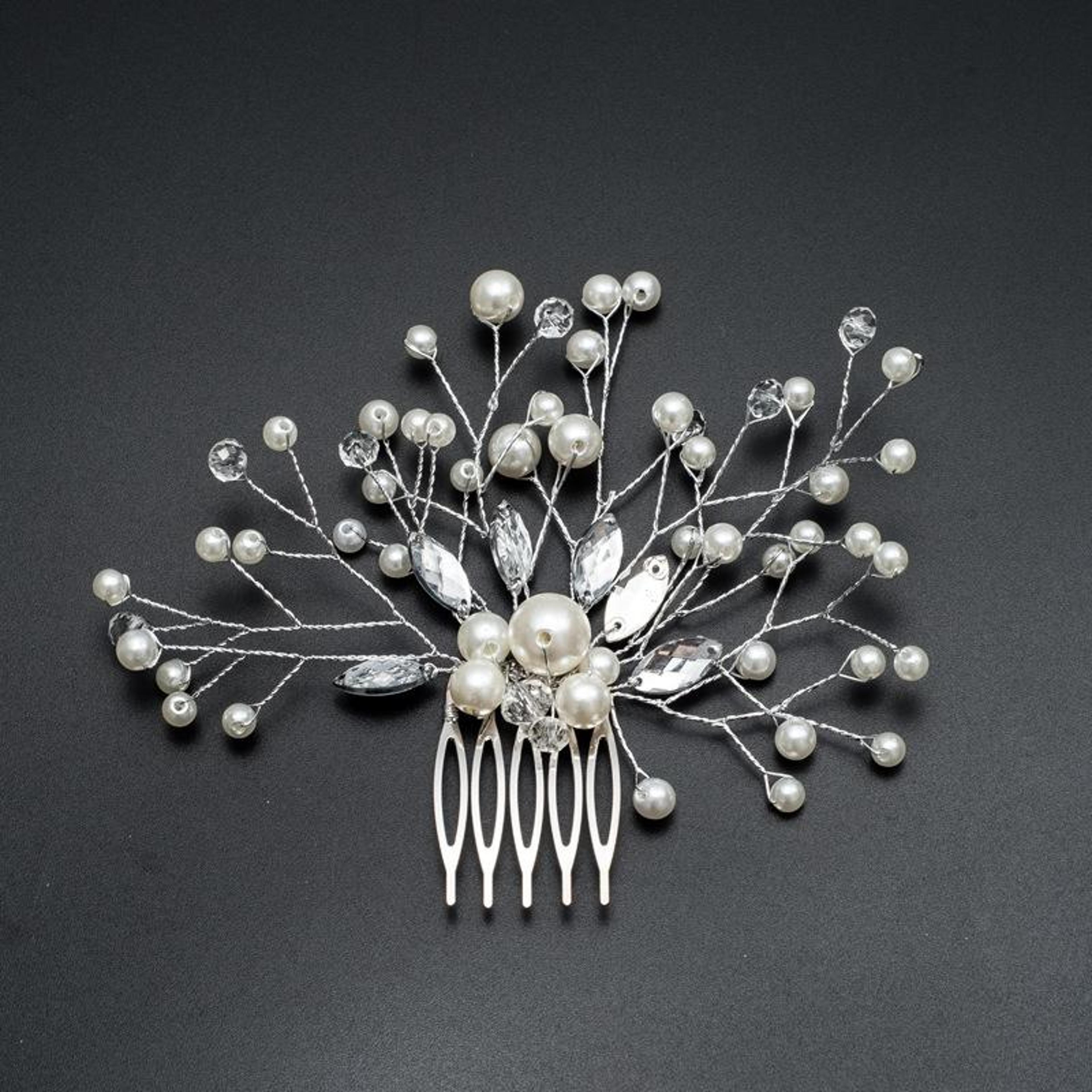 elegant pearl bridal hair comb with rhinestone crown design wedding hair accessories