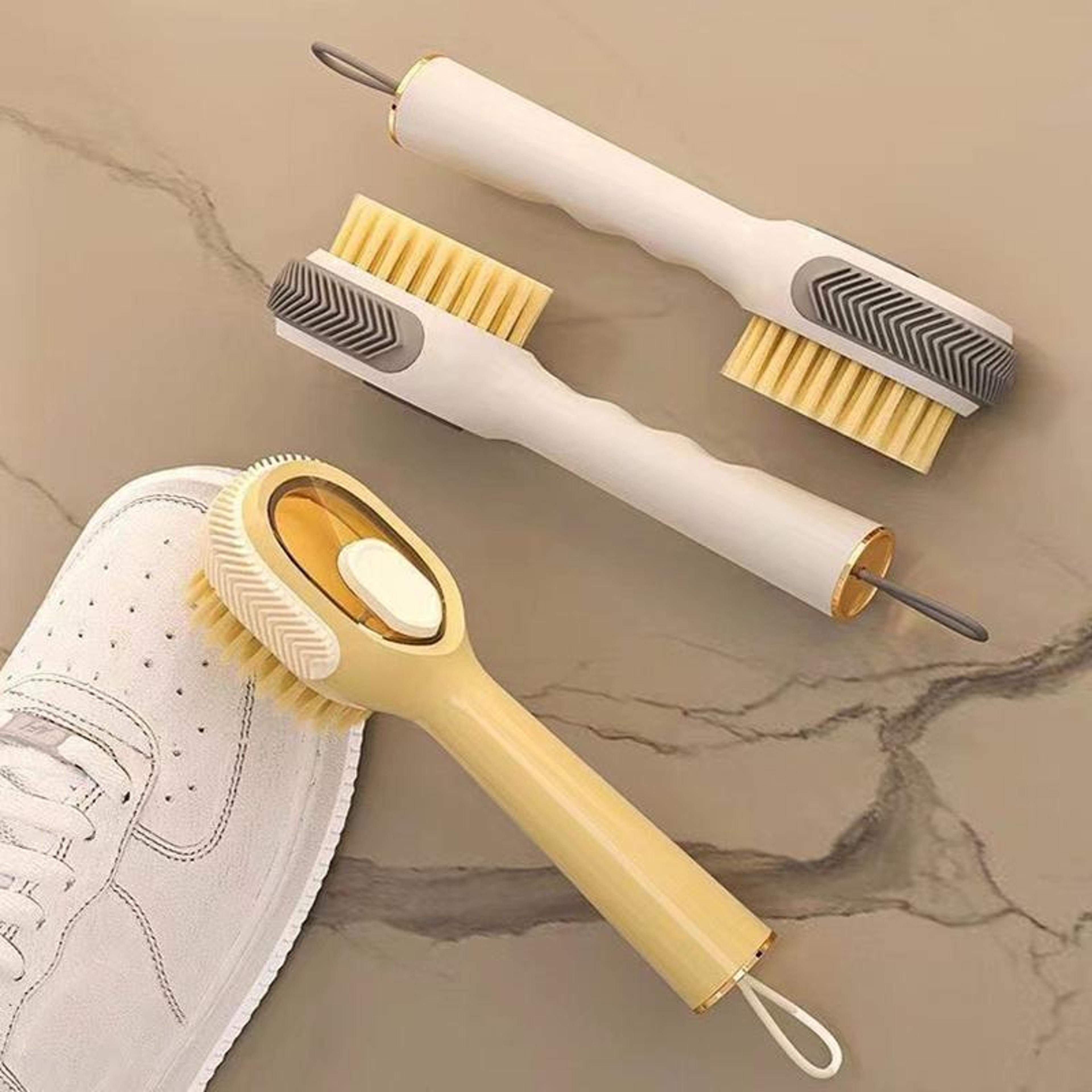 multifunction liquid-filled shoe brush with soft bristles & soap dispenser for easy cleaning