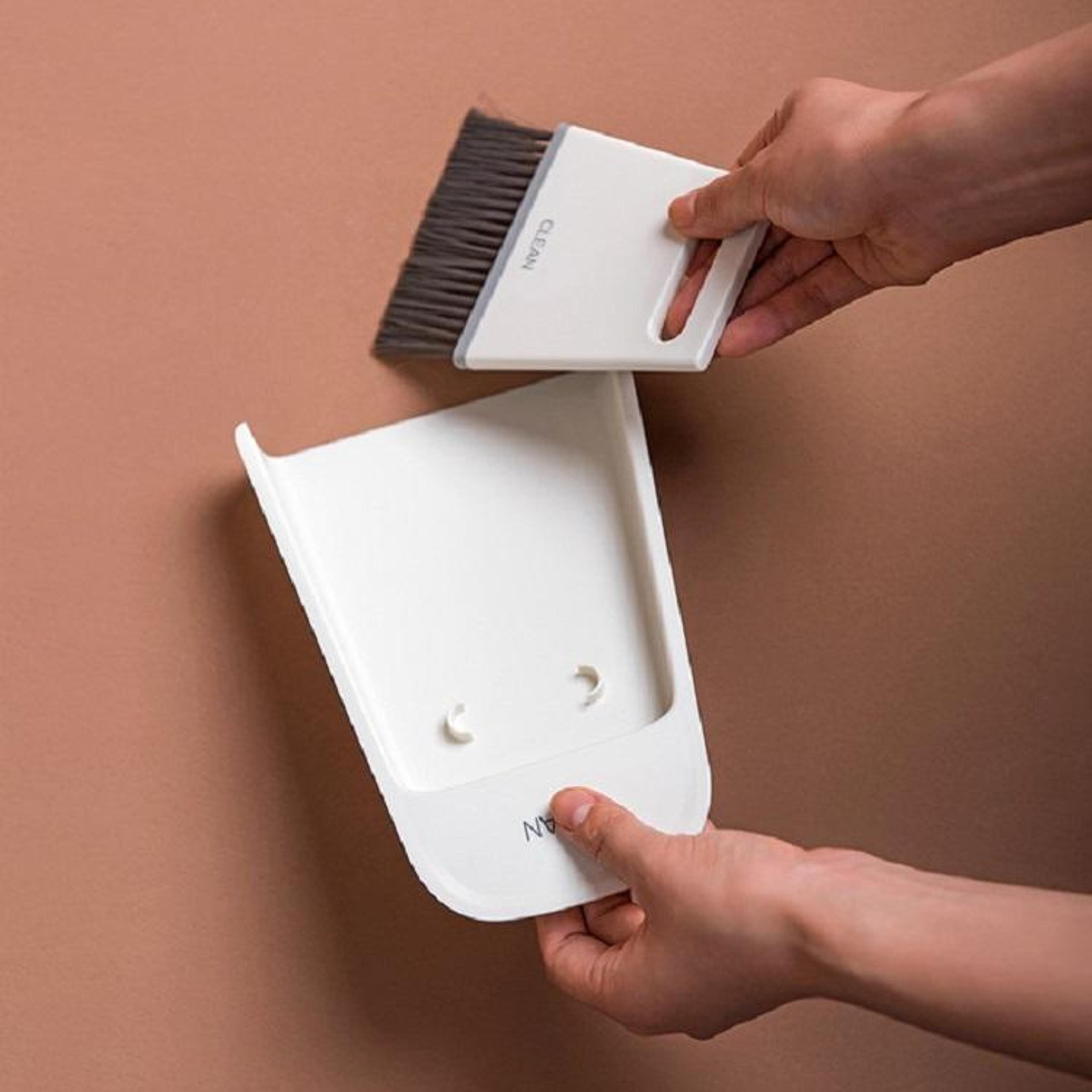 2-in-1 mini desktop cleaning brush set with dustpan soft bristle & scraper combo