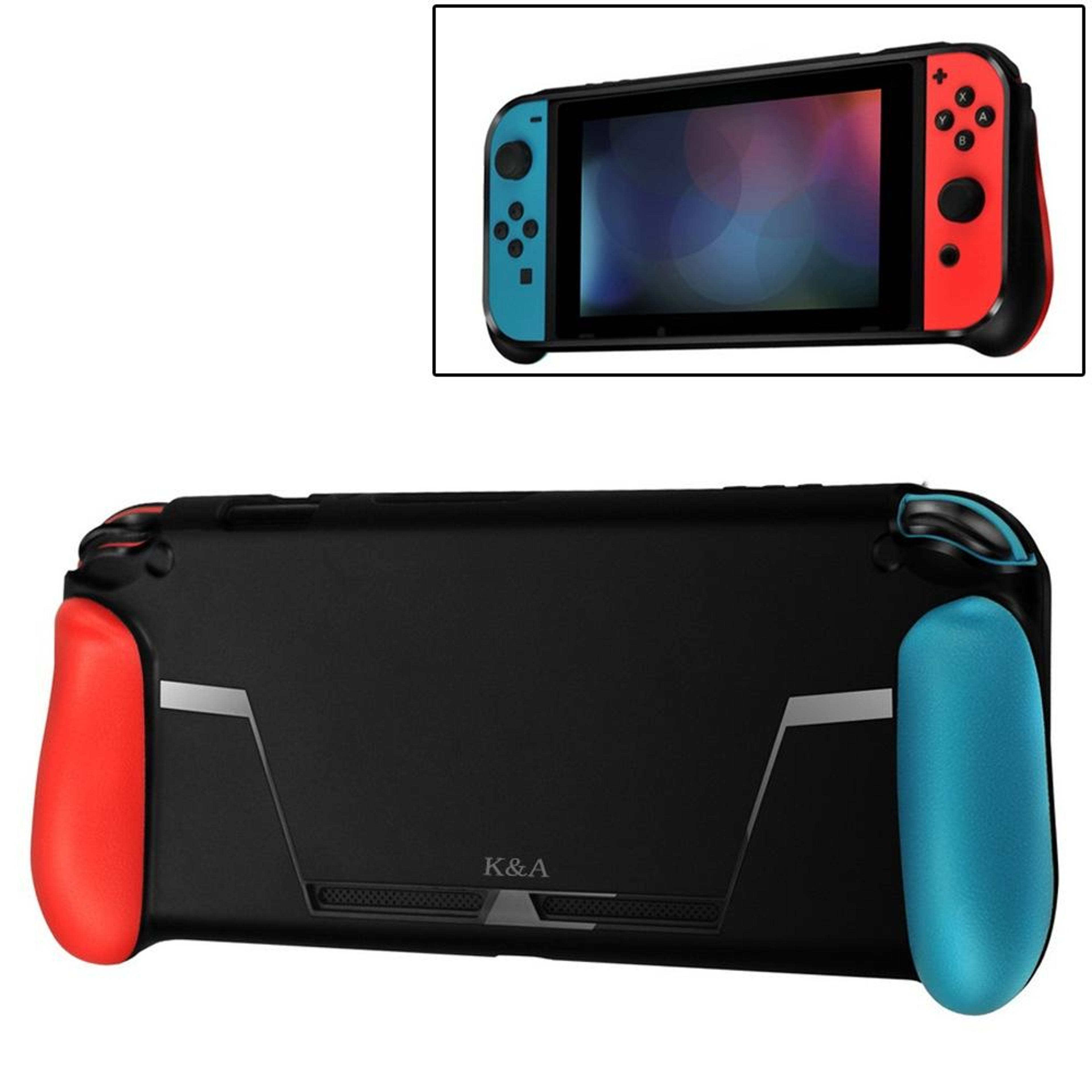 ergonomic nintendo switch protective case with grip handle and game card slot