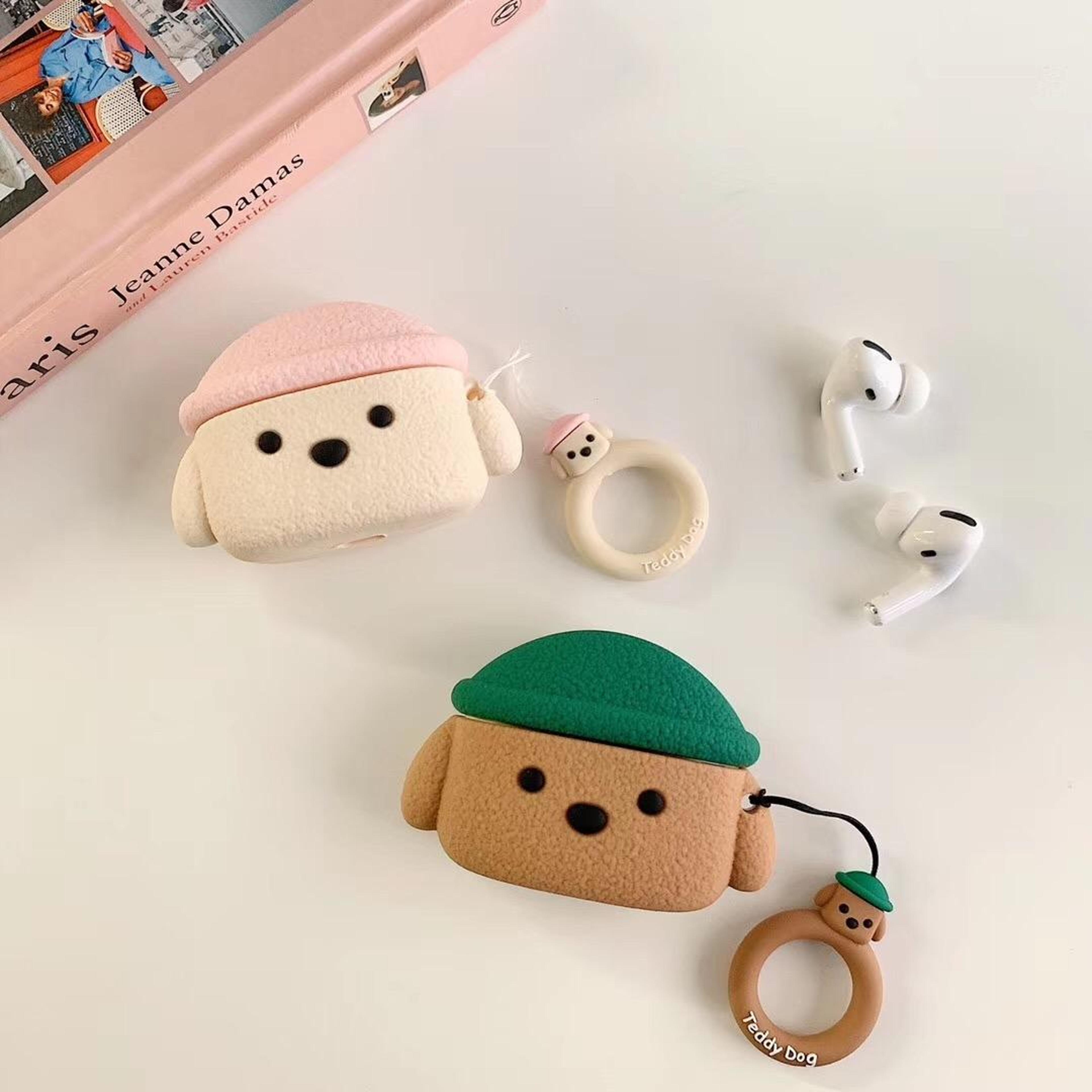 teddy dog airpods pro case cute protective cover for apple airpods pro off white