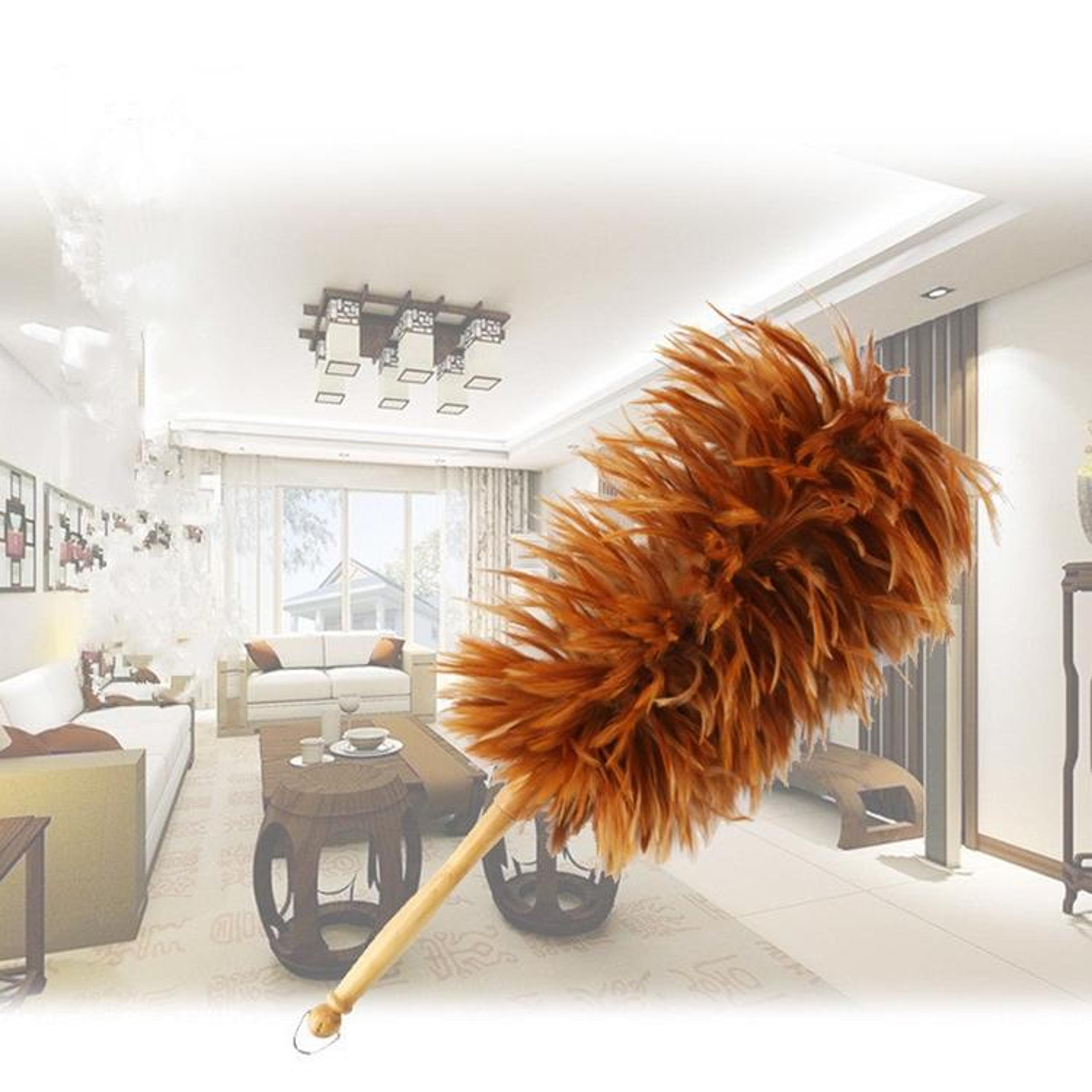 premium natural feather duster with wooden handle for home & car cleaning