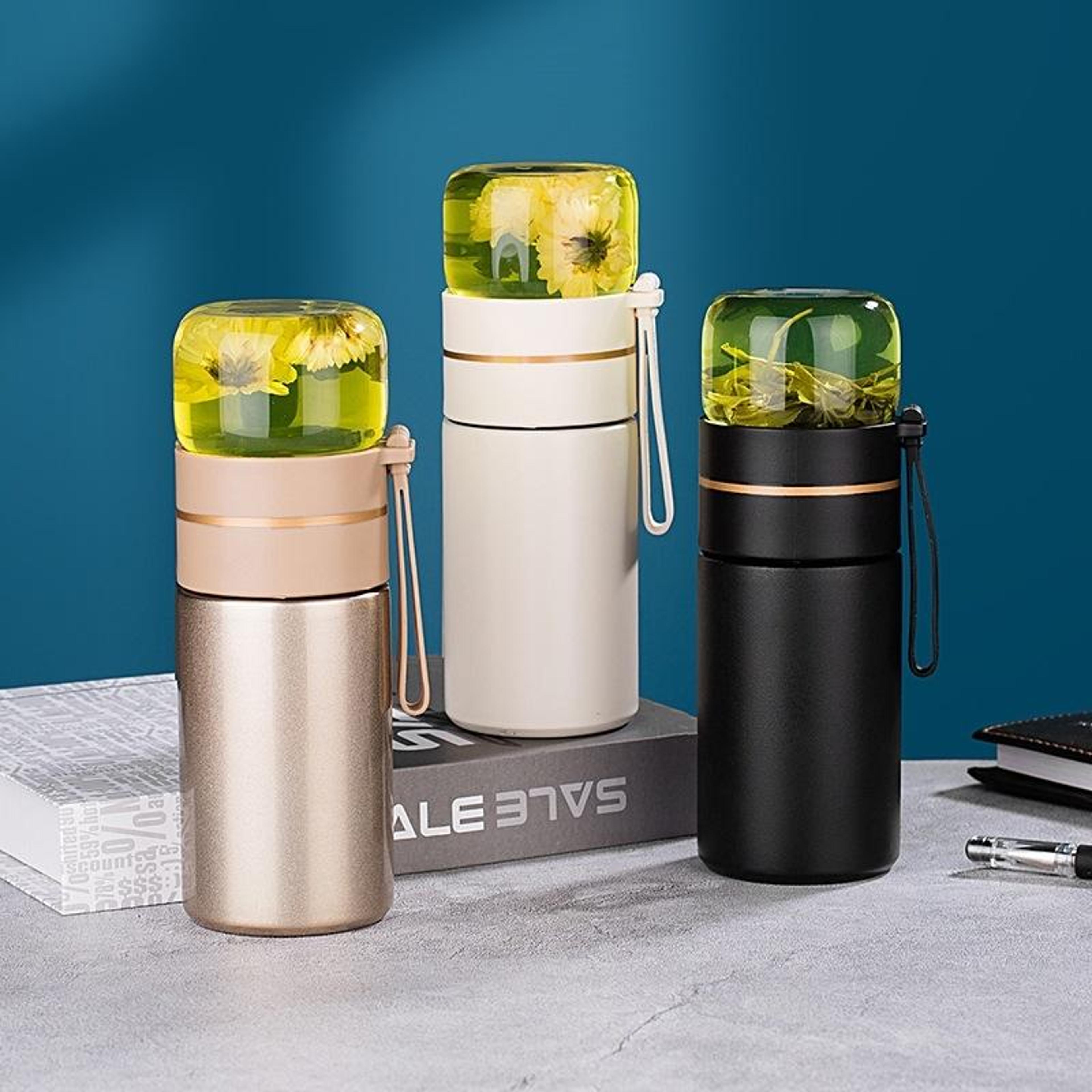 stainless steel tea thermos cup with glass infuser portable tea thermos for hot drinks