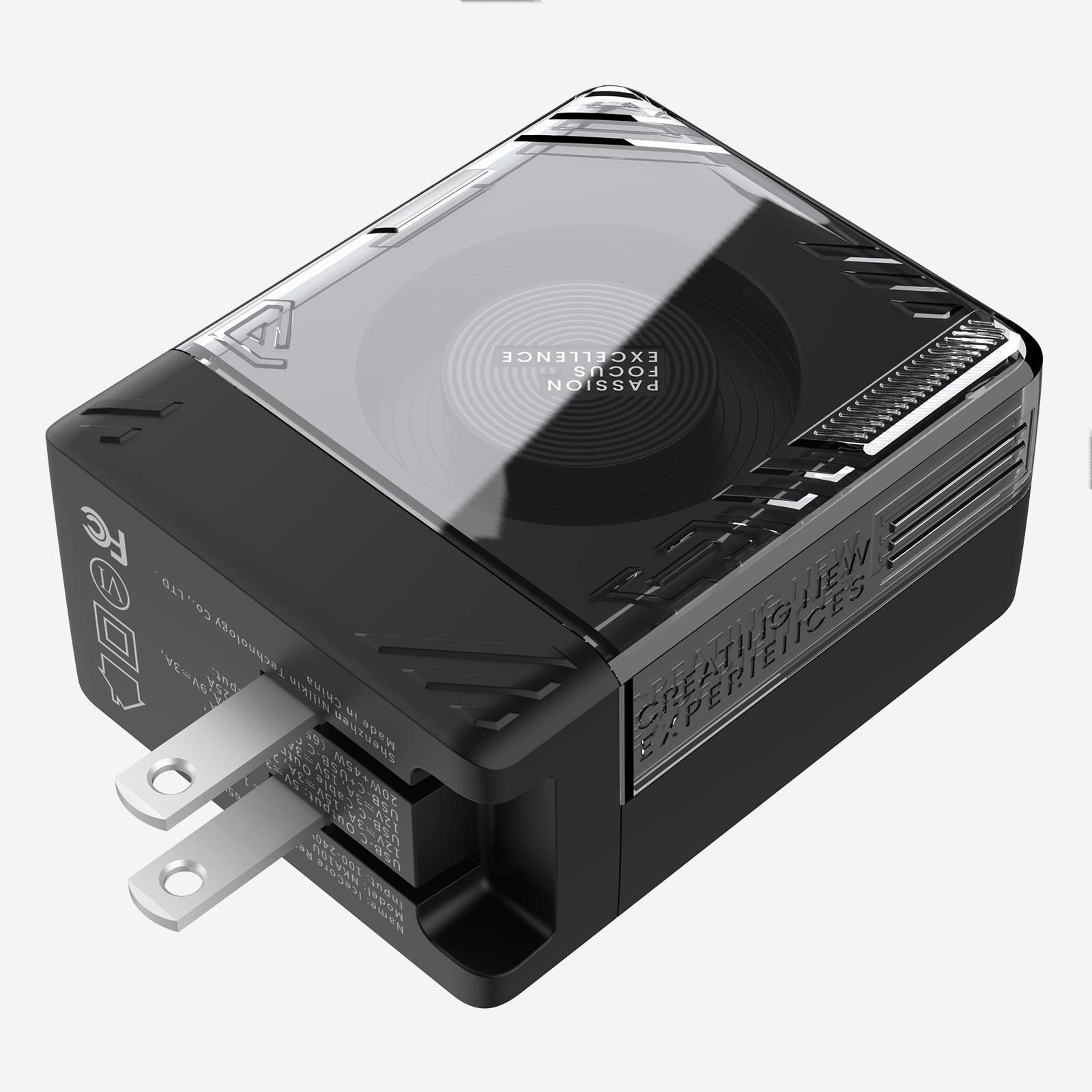 icecore 65w gan fast charger with retractable usb c cable & dual port power adapter