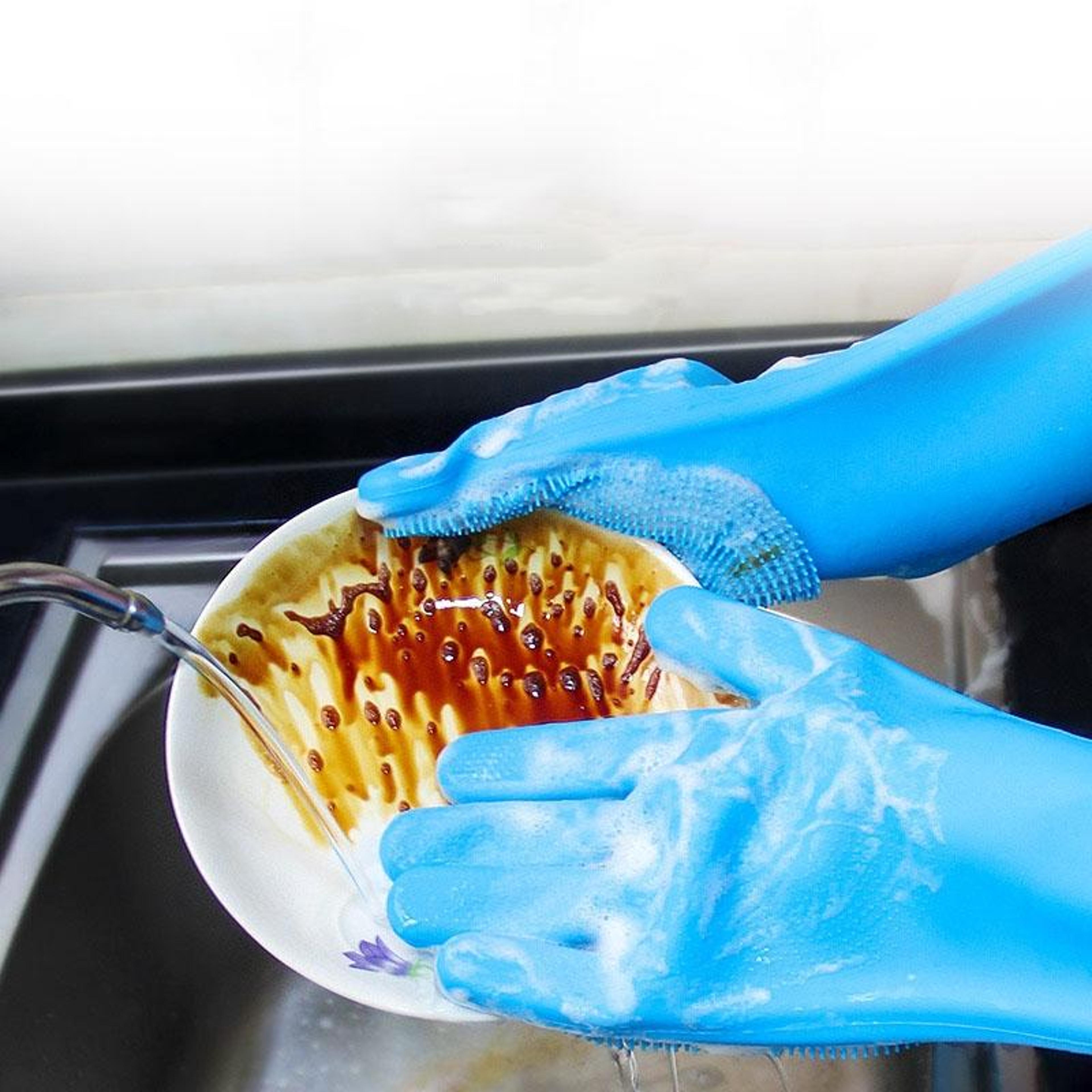 silicone dishwashing gloves with built-in scrubbers for kitchen cleaning