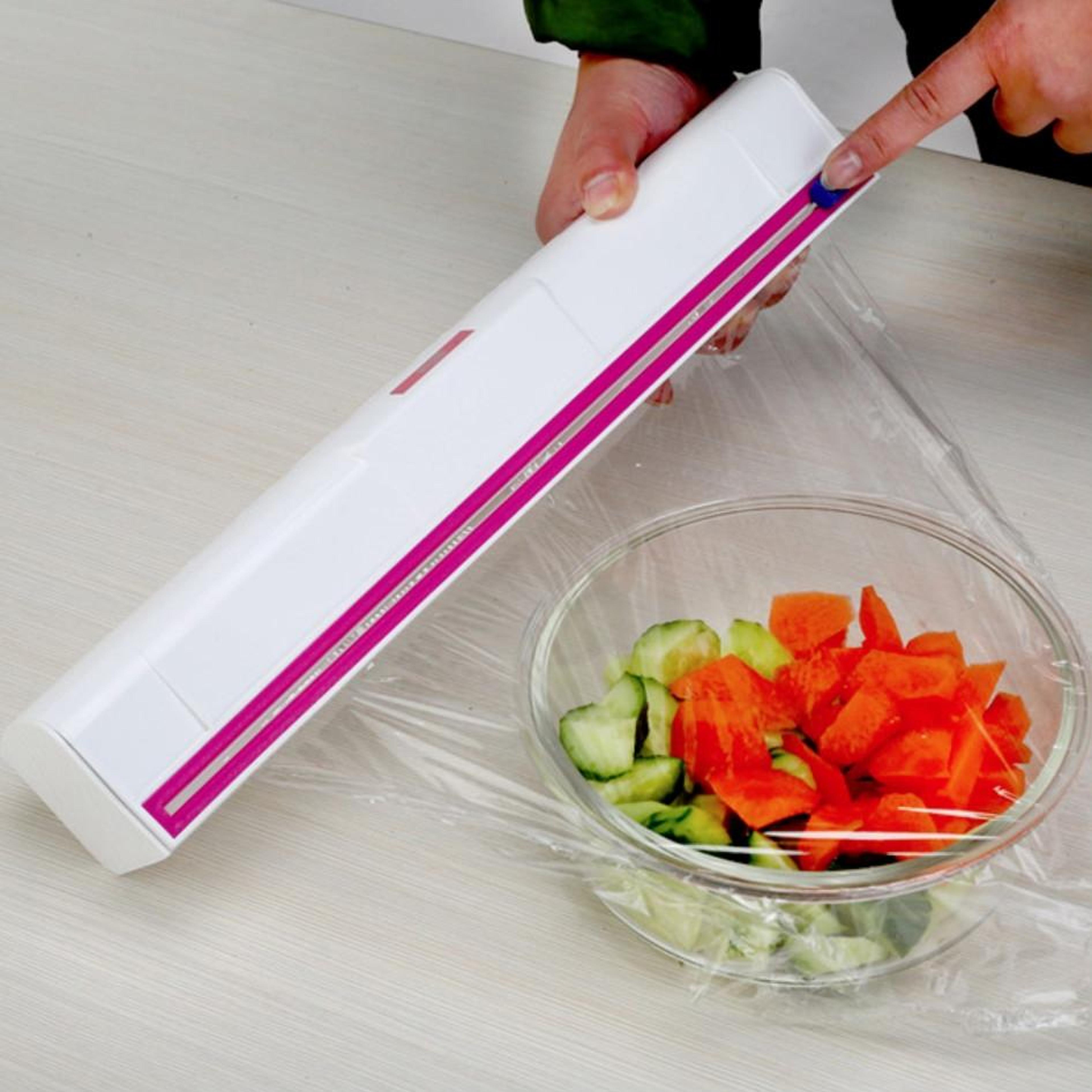 stainless steel cling film cutter plastic wrap dispenser kitchen food storage solution