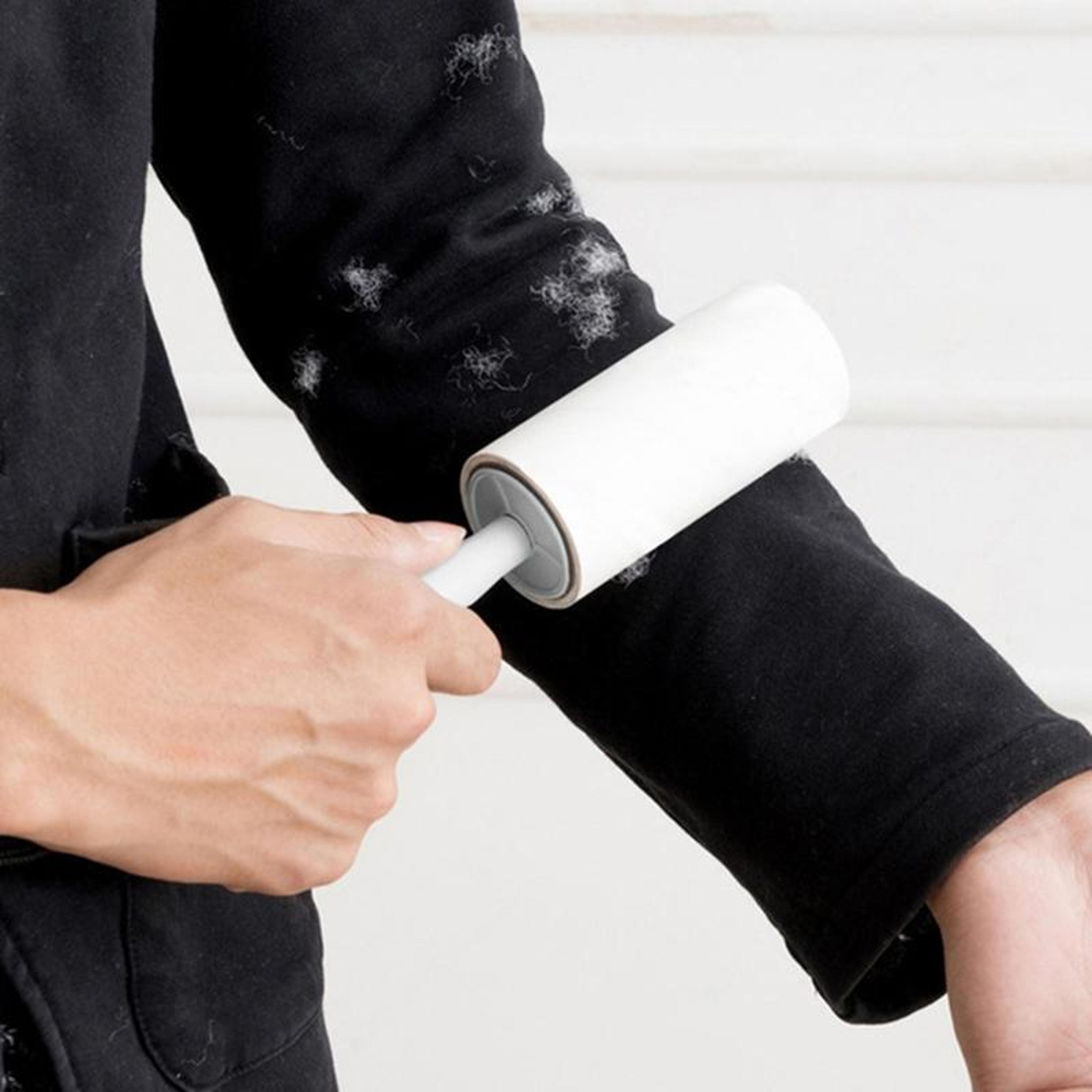 reusable lint roller with long handle tearable sheets for pet hair, clothes & furniture cleaning