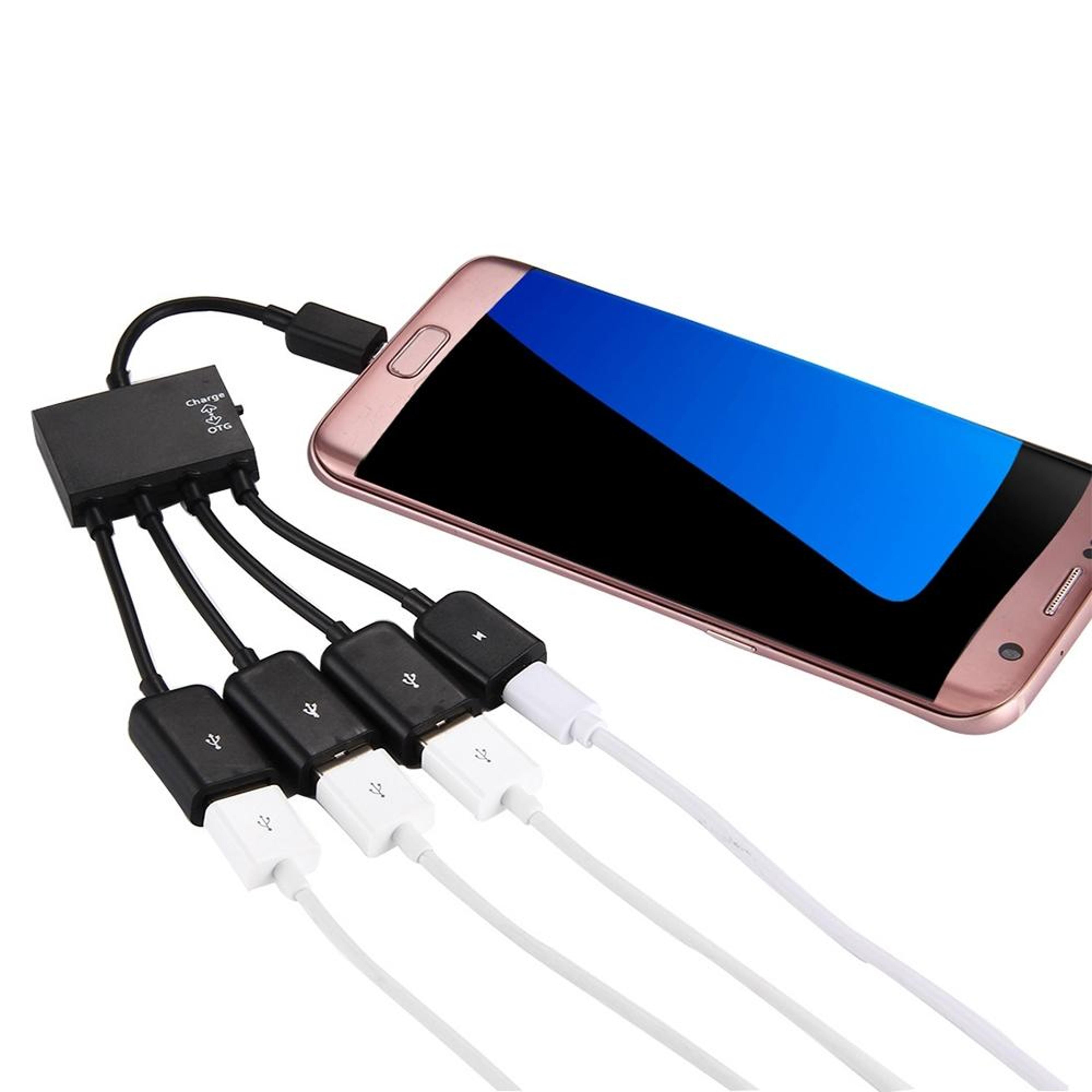4 port micro usb otg hub cable with charging switch for android phones & tablets
