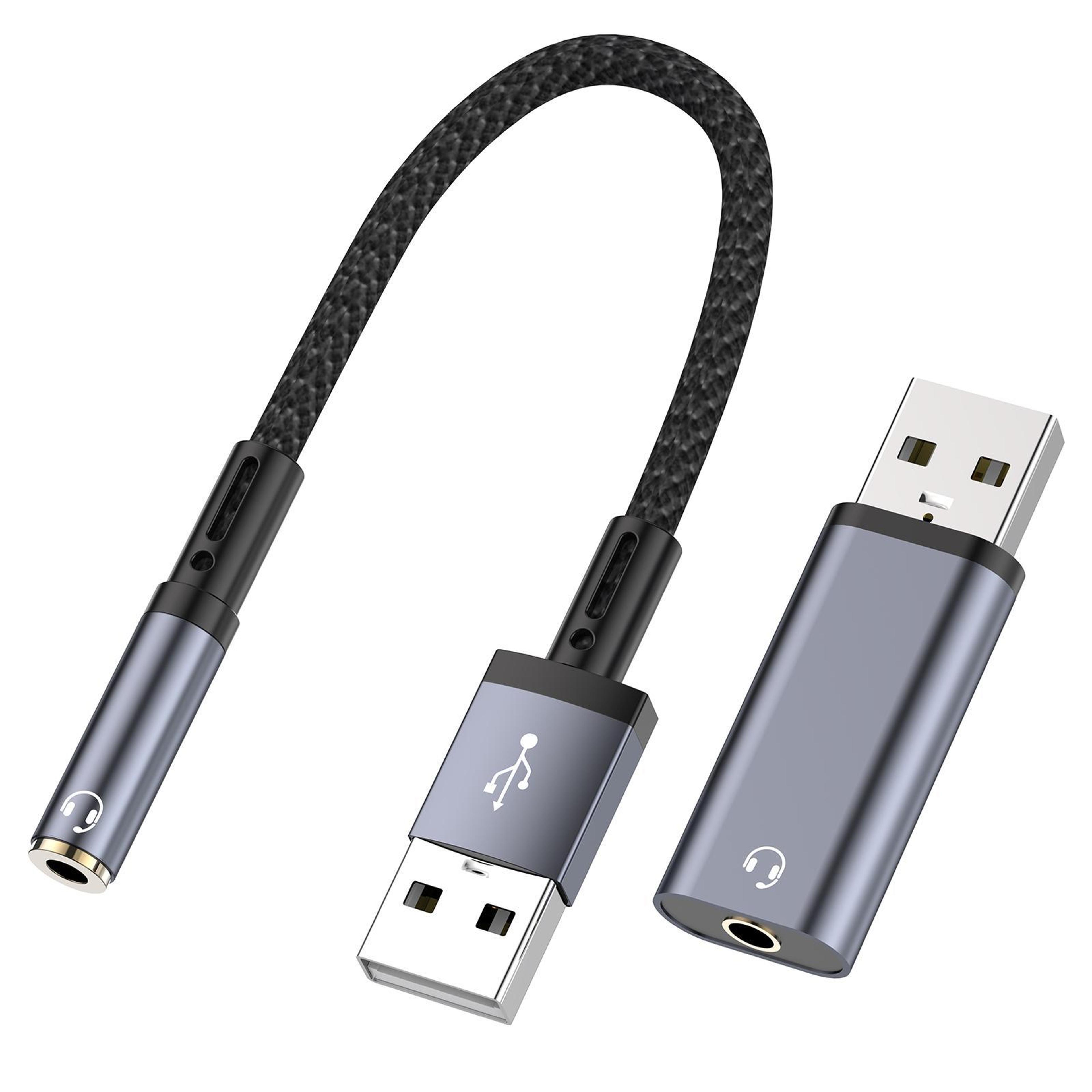 usb to 3.5mm audio adapter cable portable external sound card for headphones & speakers