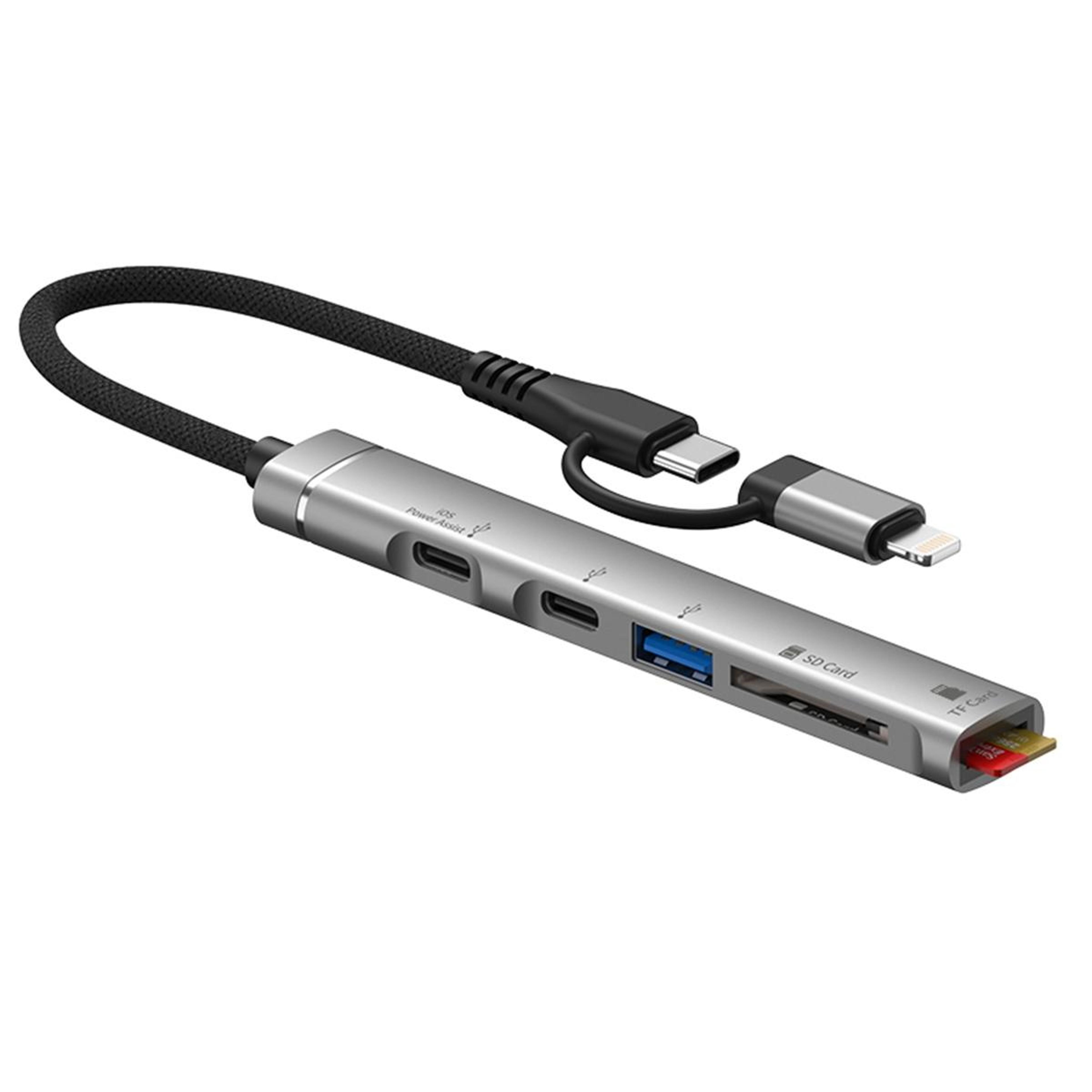5 in 1 usb c hub multiport adapter card reader for lightning and type c devices
