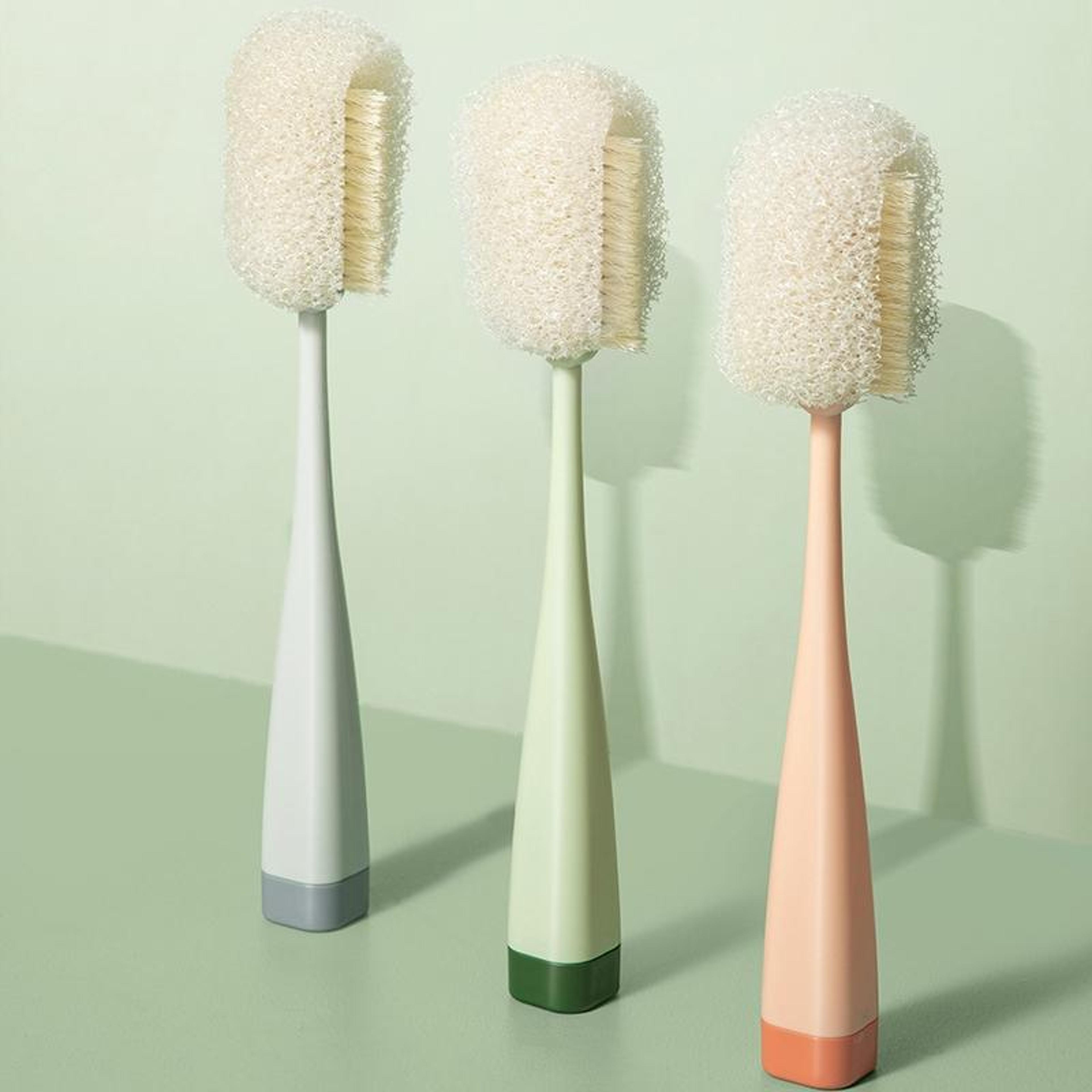 long handle bottle cleaning brush with removable sponge & stand, deep clean cup brush