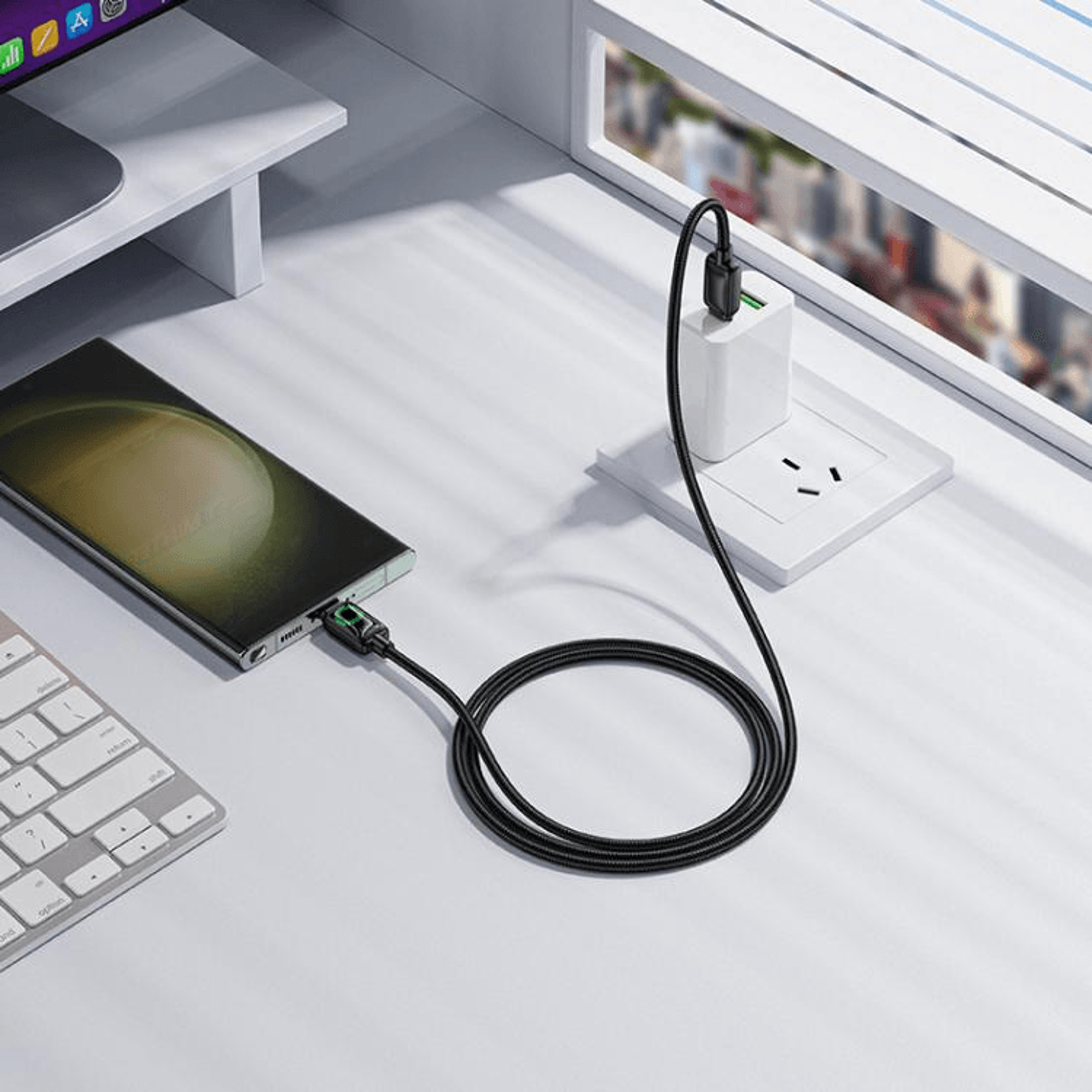 60w usb c fast charging cable with led durable nylon