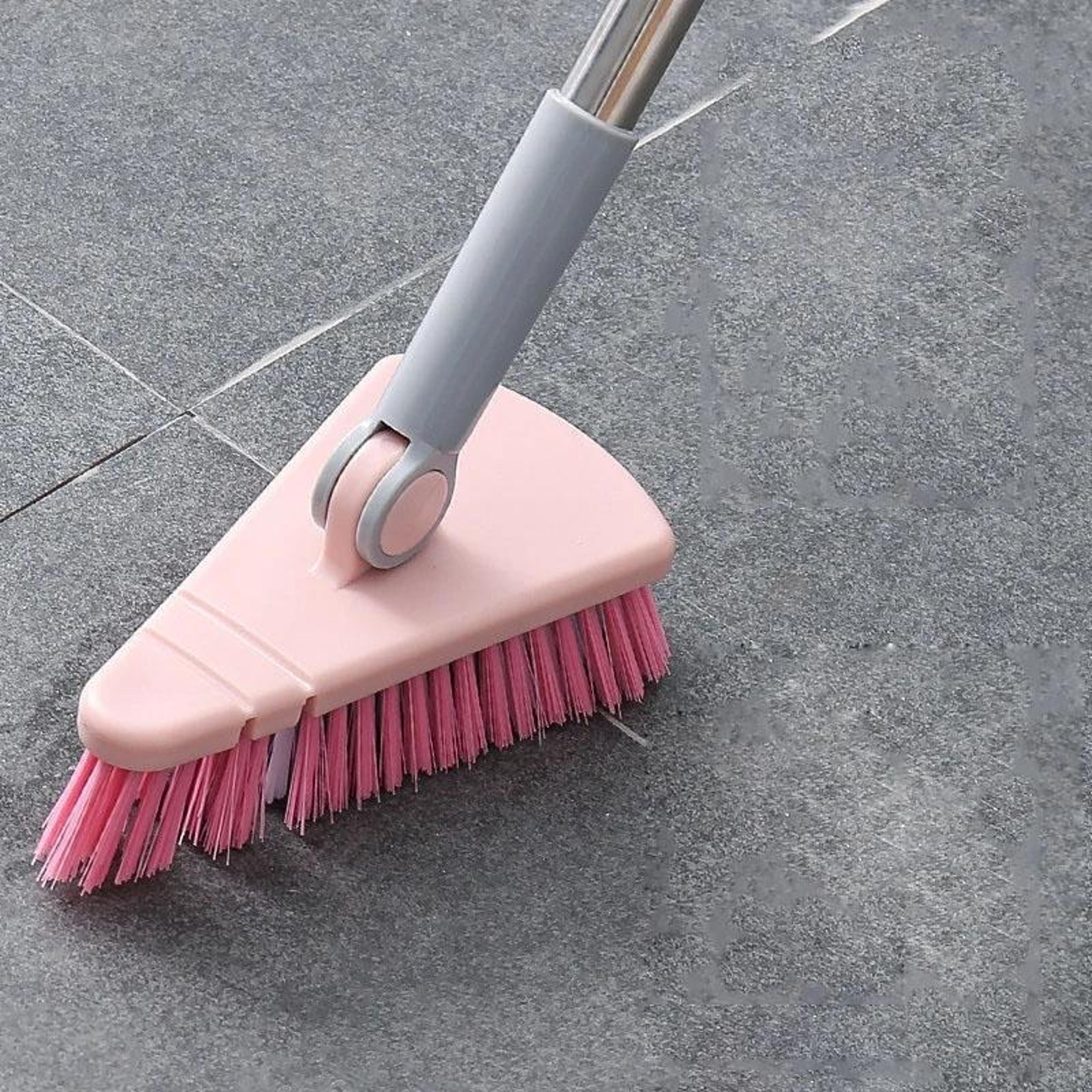 triangular corner cleaning brush with long handle & stiff bristles for deep floor scrubbing