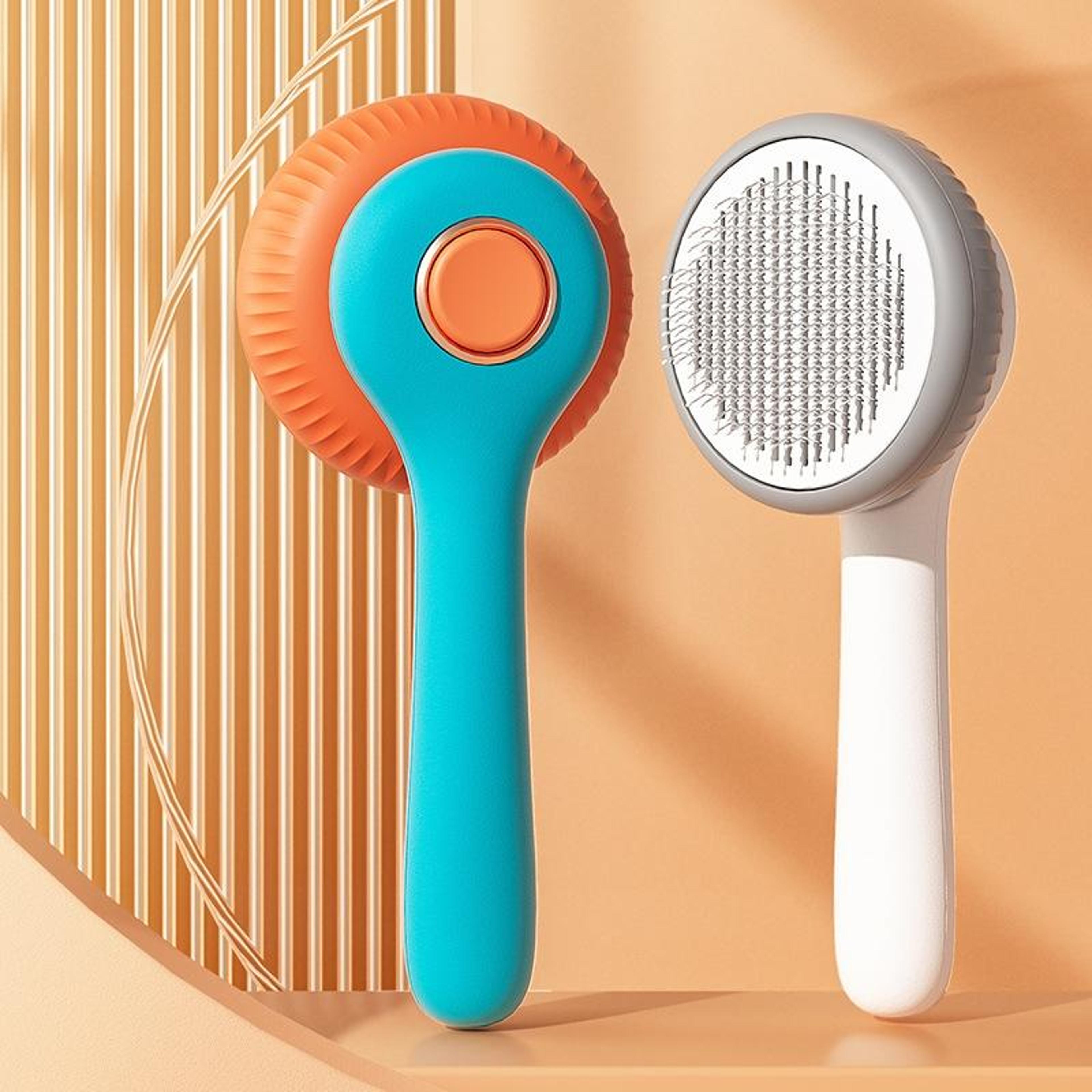 self-cleaning pet grooming comb for cats & dogs with stainless steel needles