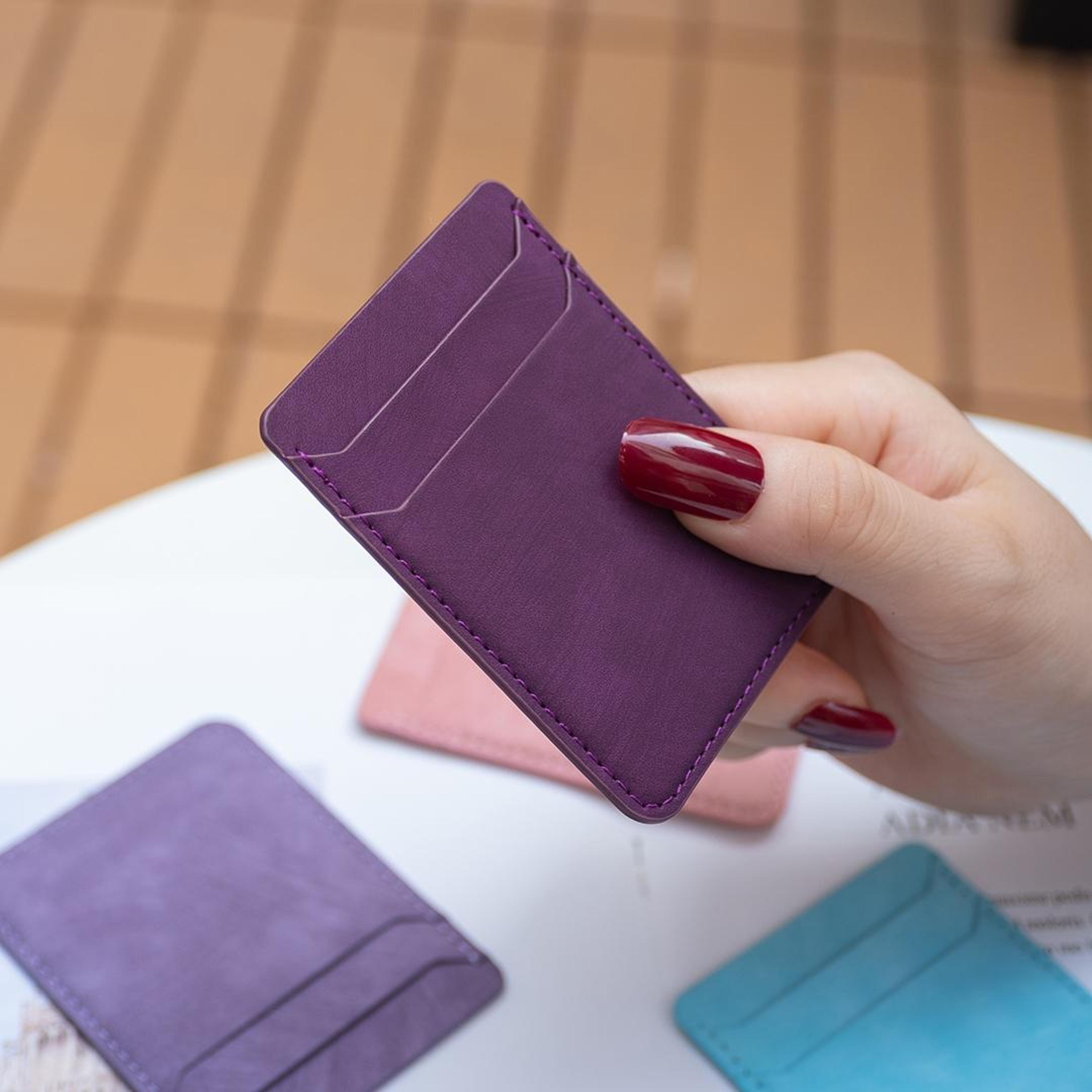 slim pu leather phone wallet sticker with multi card slots stick-on card holder