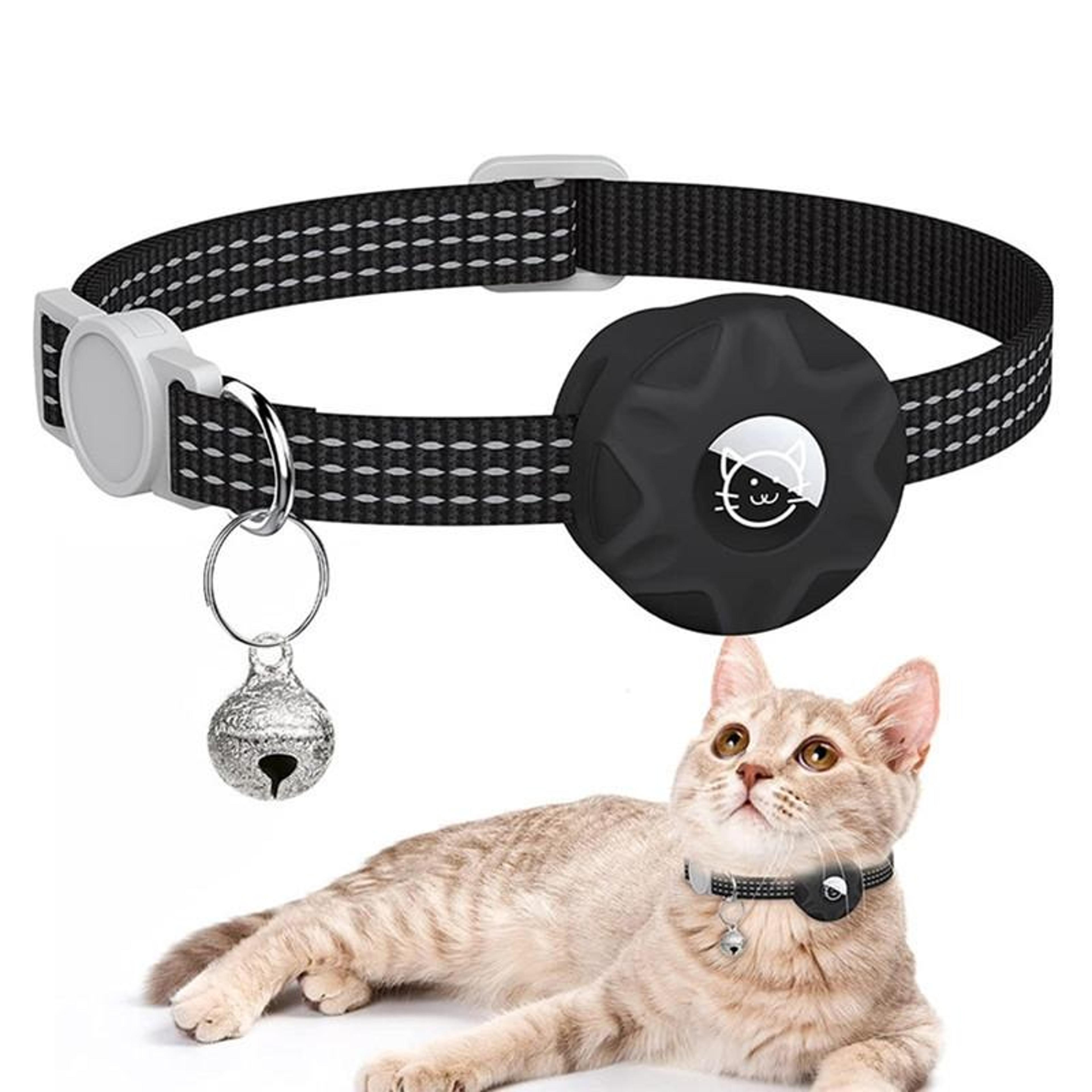 reflective airtag cat collar with silicone holder bell and safety breakaway buckle