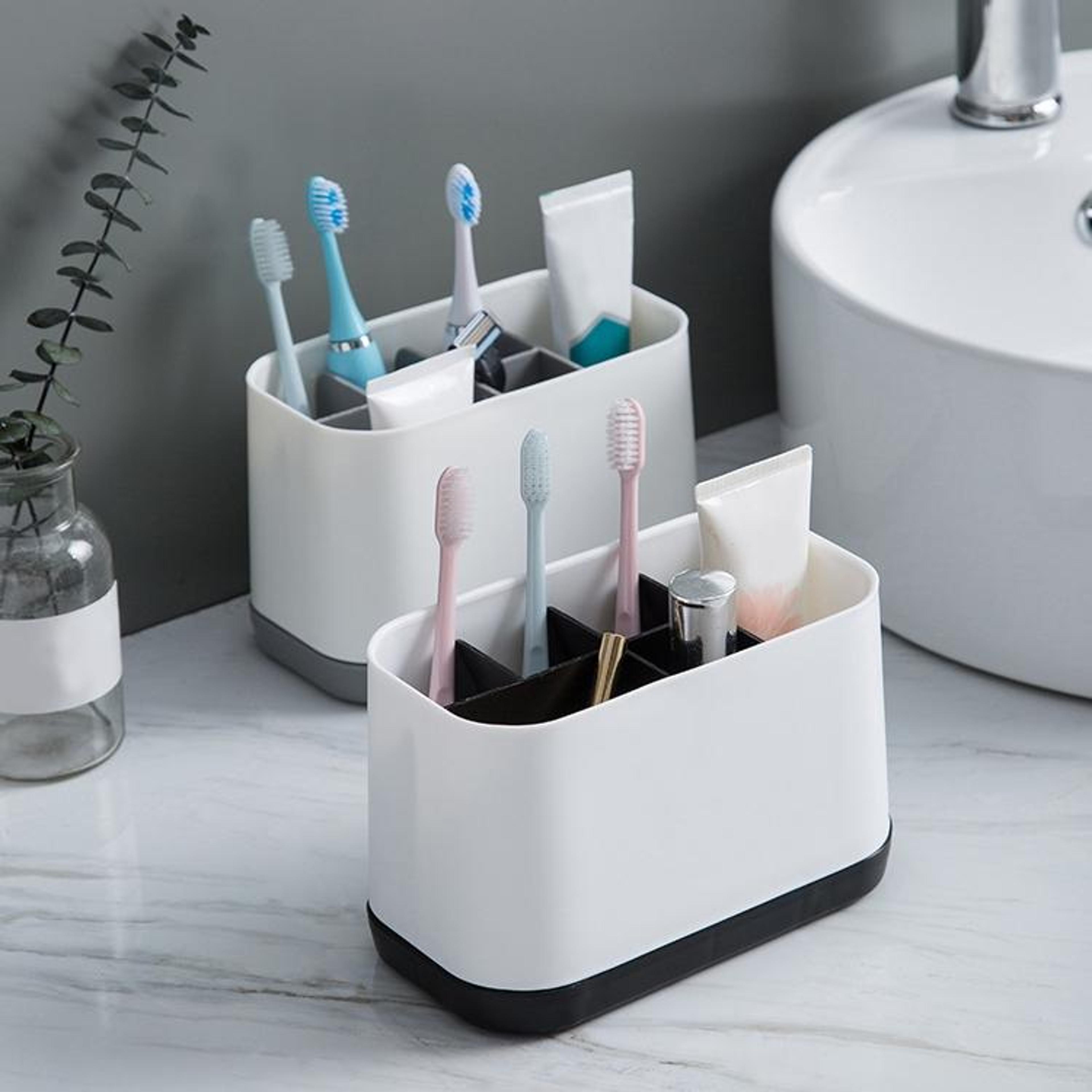removable toothbrush holder and toothpaste organizer for bathroom countertops