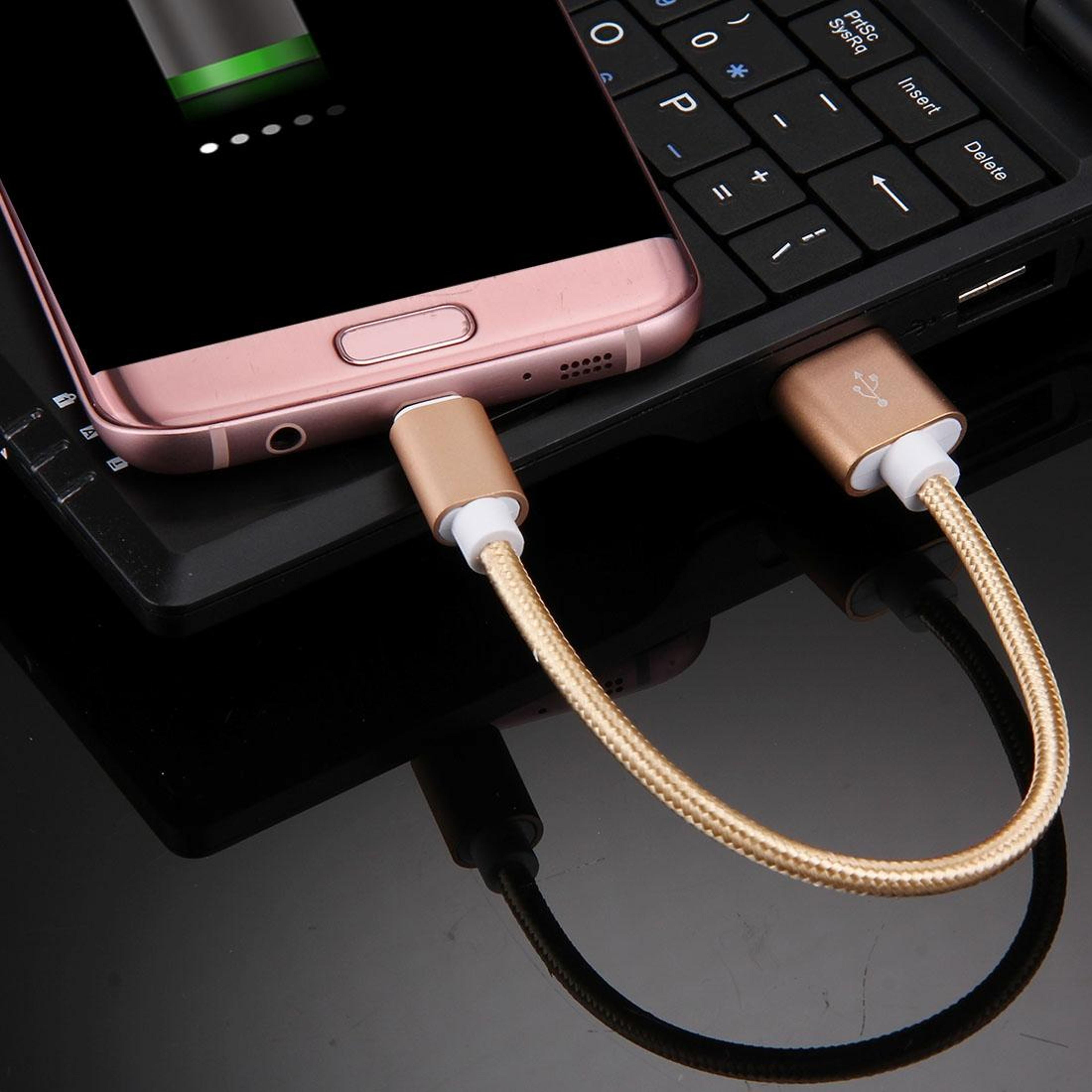 micro usb cable short braided charger cord with metal head for fast sync and travel