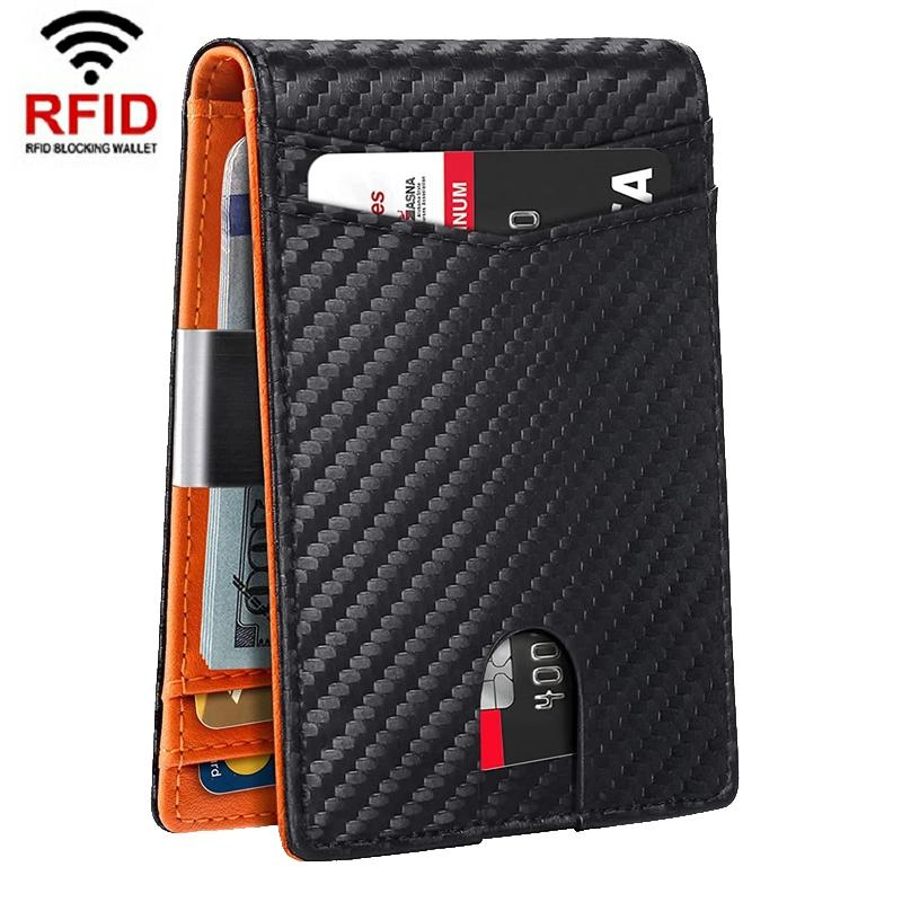 rfid blocking leather card holder wallet with coin pocket slim anti-theft credit card wallet