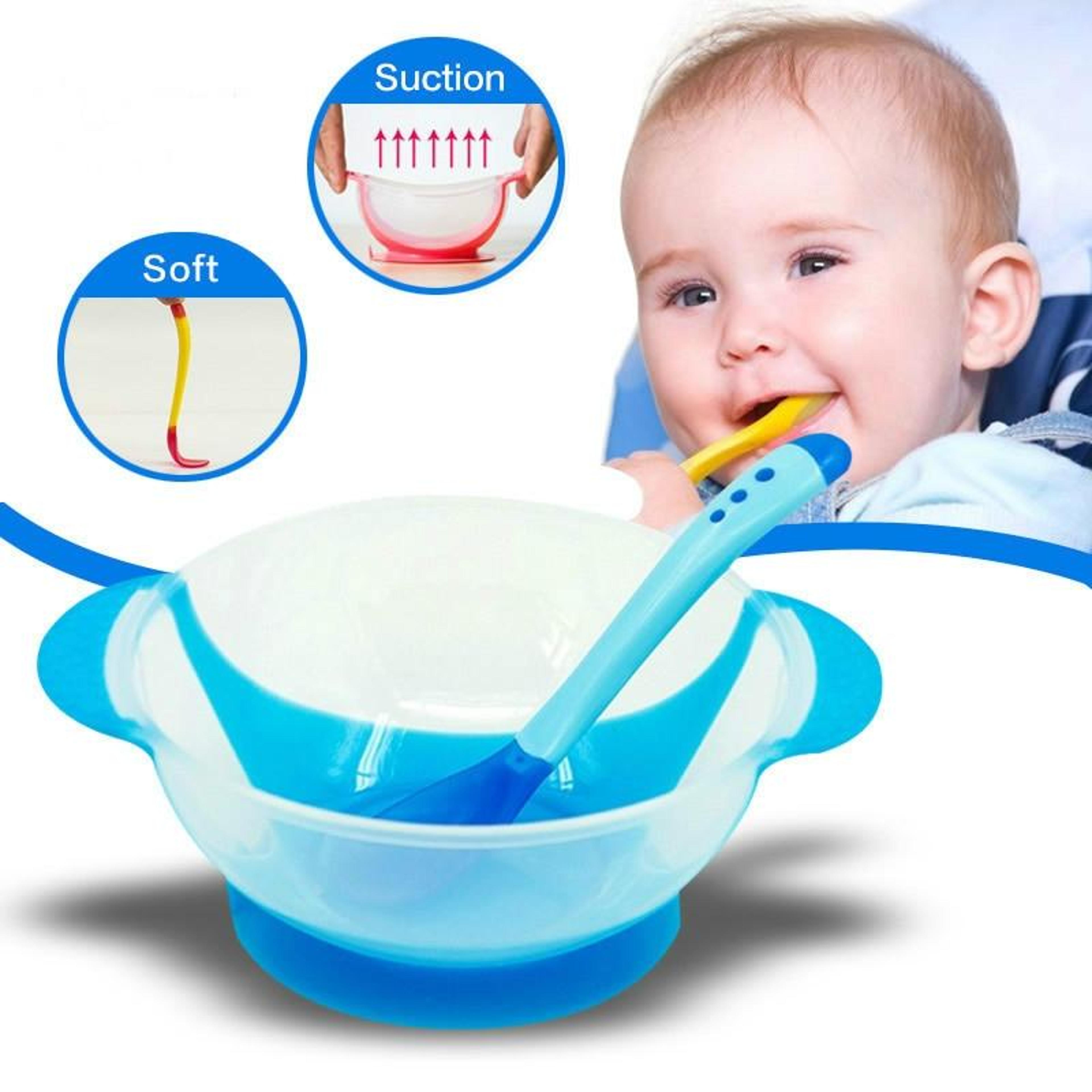 3-in-1 baby feeding set with suction bowl & temperature sensing spoon for easy mealtime training