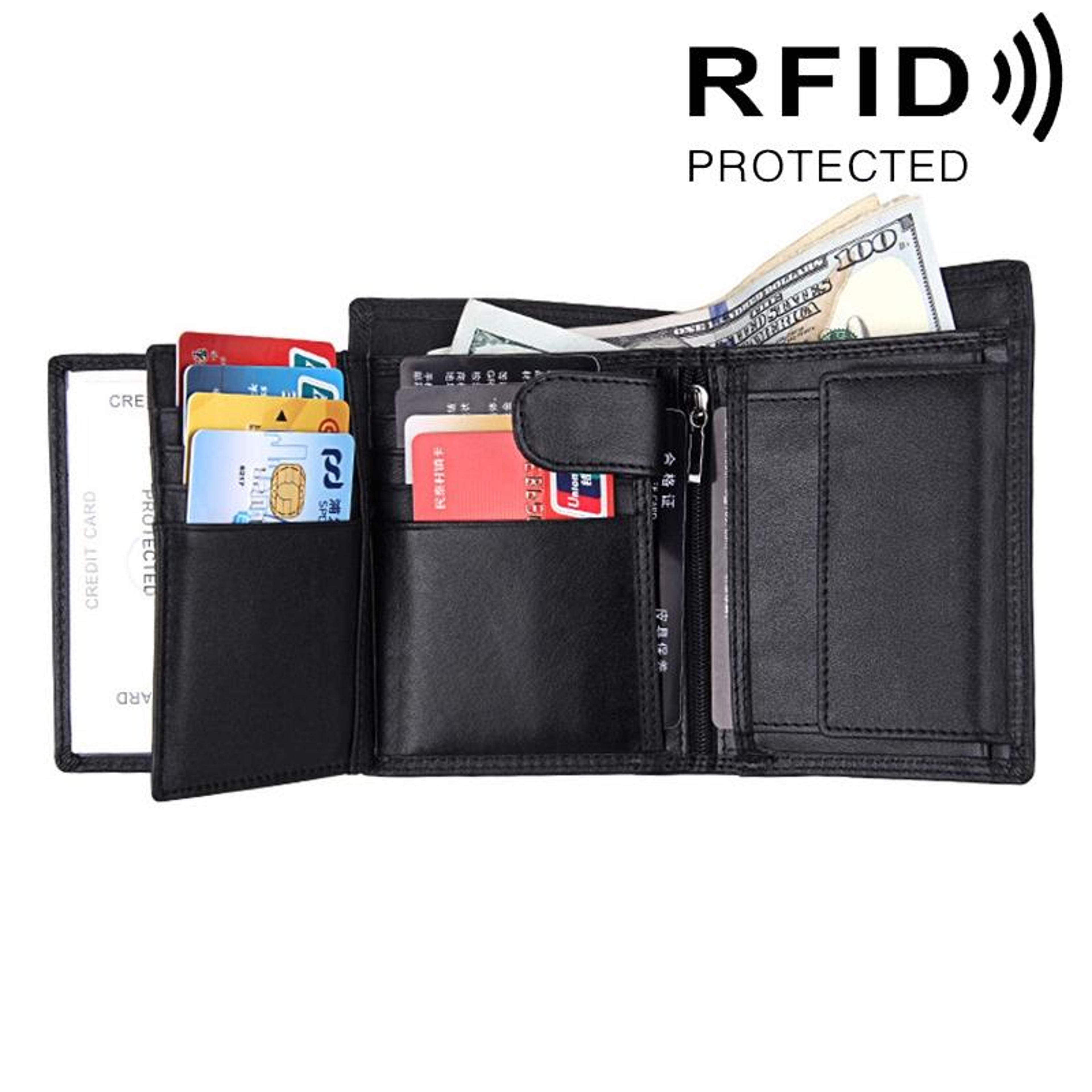 rfid blocking cowhide leather card holder wallet slim mens 3 fold design