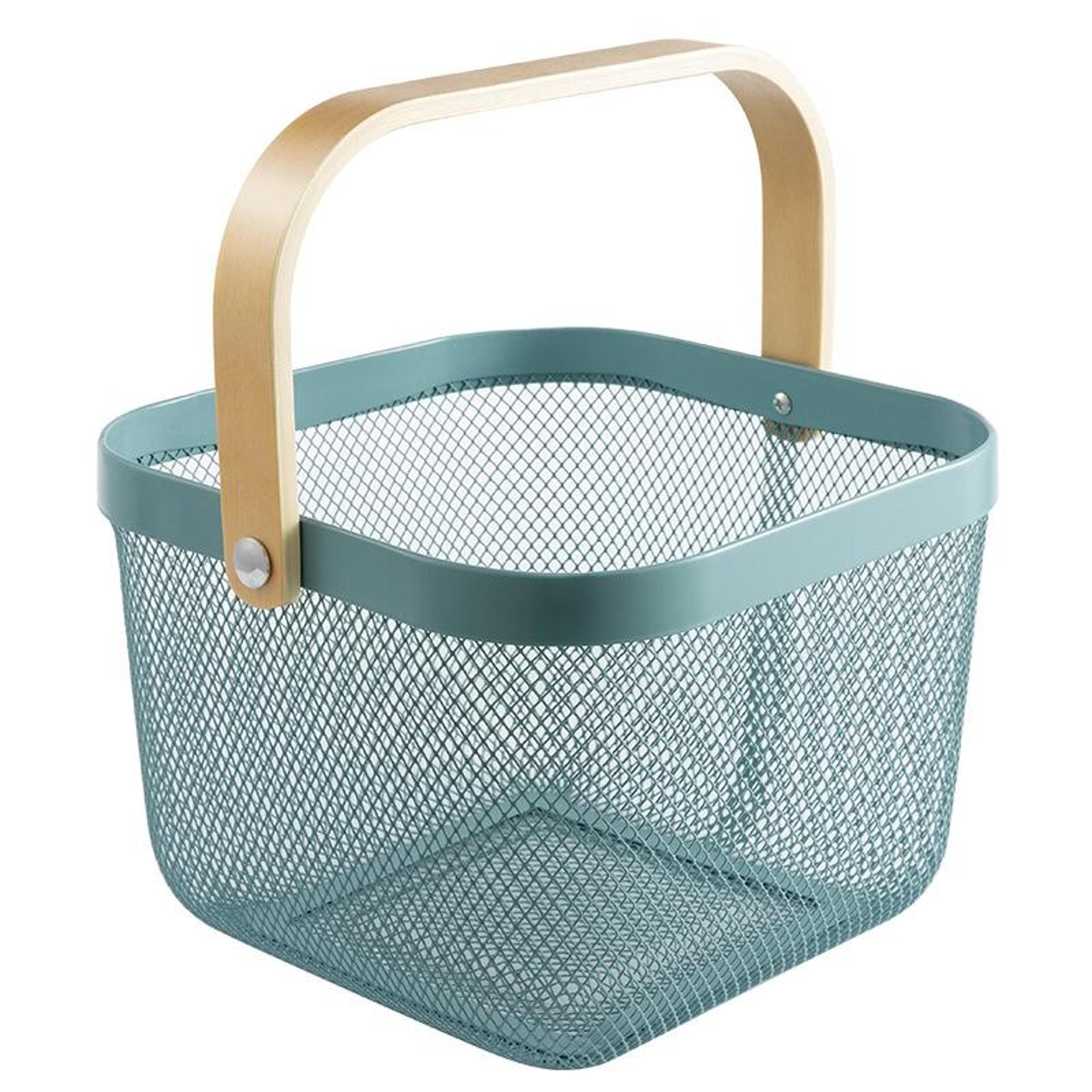 square mesh basket with wooden handle fruit storage basket kitchen organizer