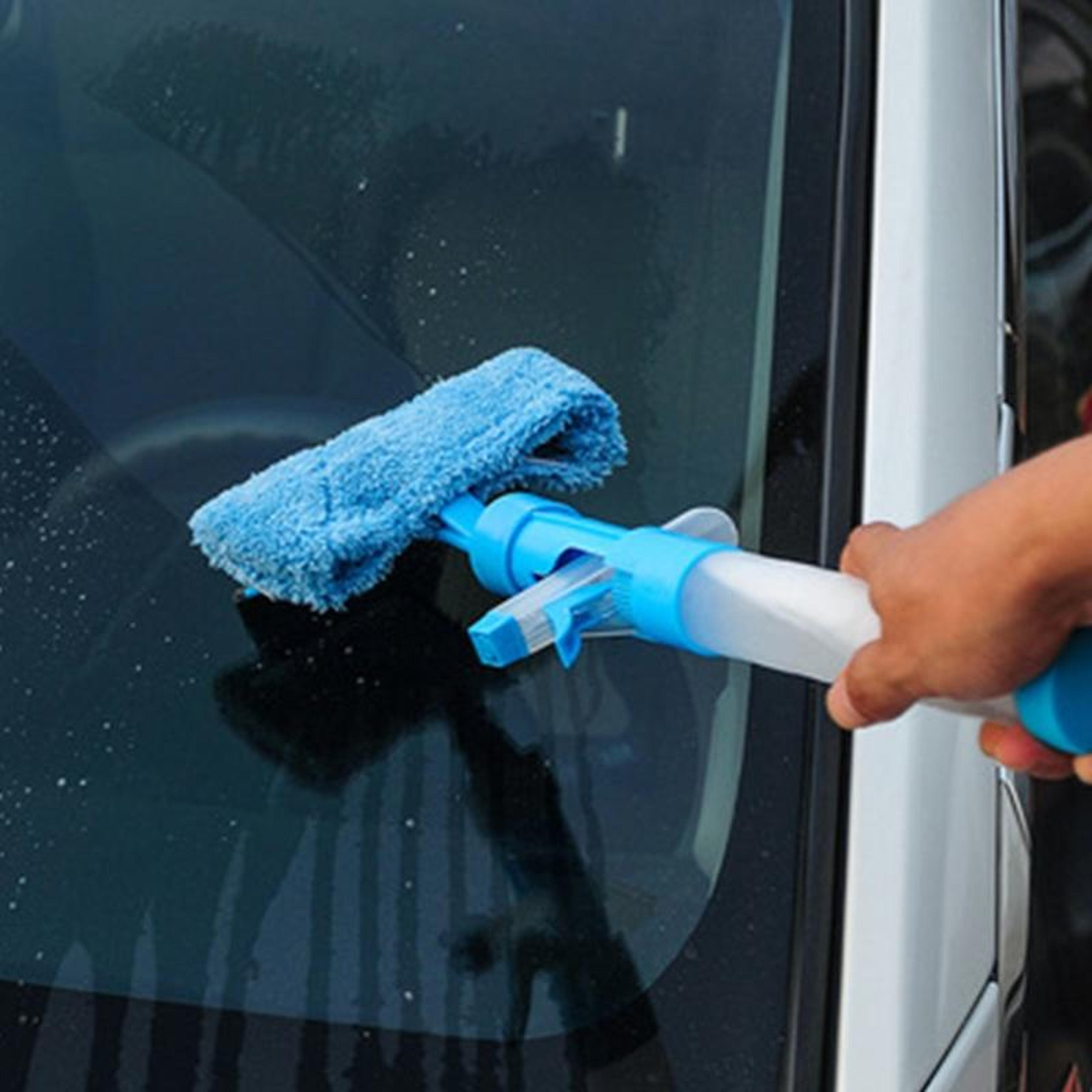 2-in-1 spray window cleaning tool with double sided scraper brush