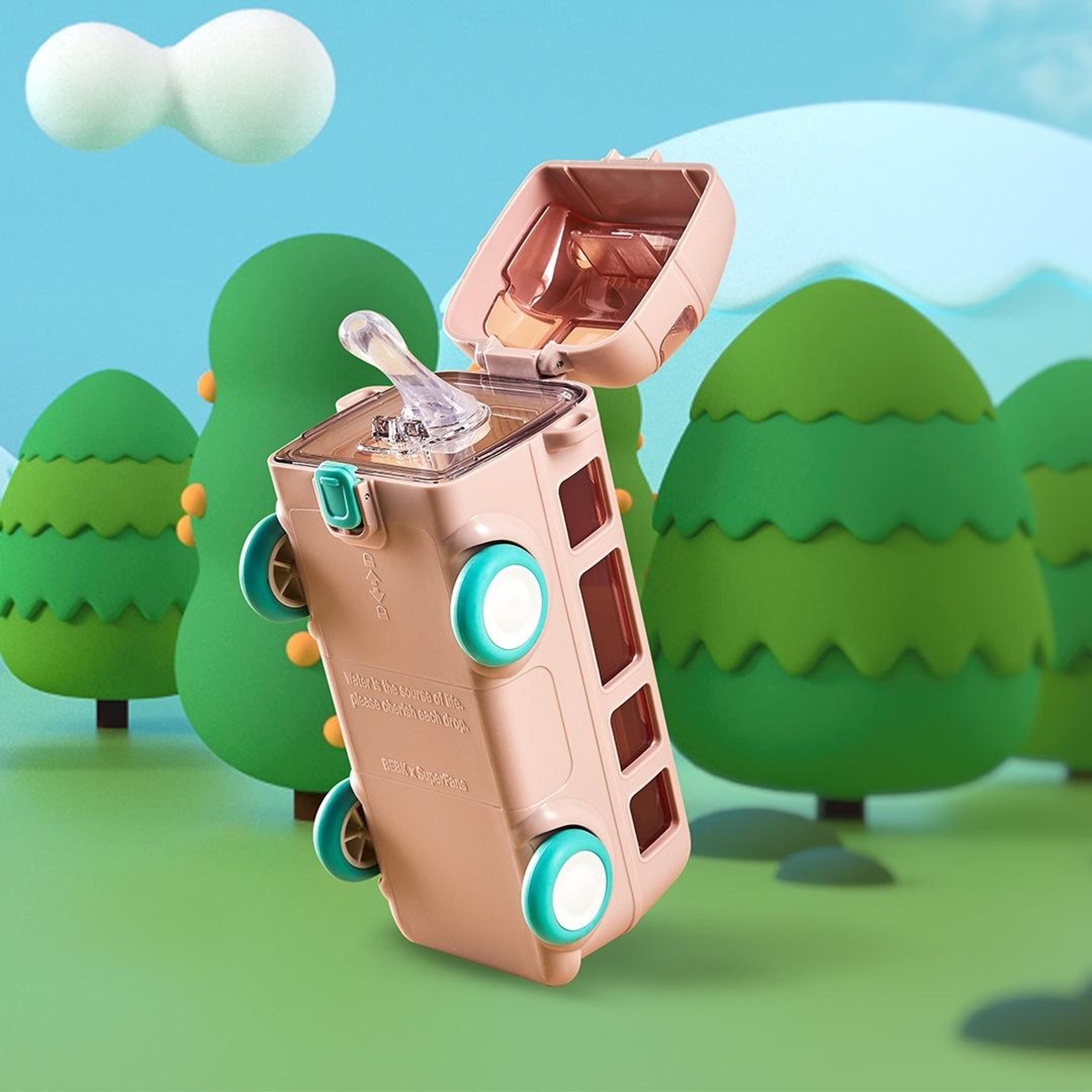 cute bus shaped portable leakproof sippy cup with strap kids bottle