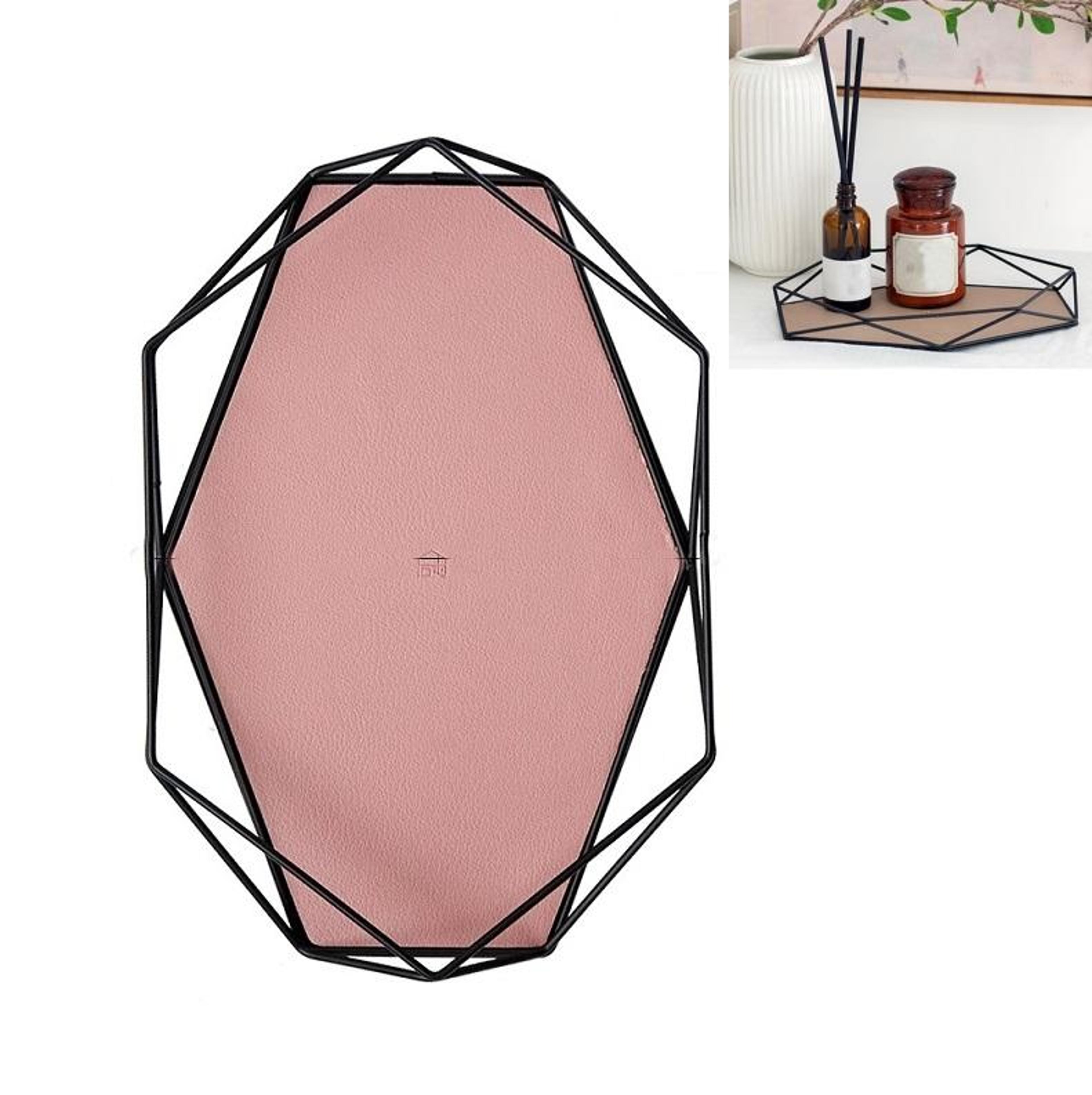 hexagon pu leather storage tray for keys, jewelry & essentials pink