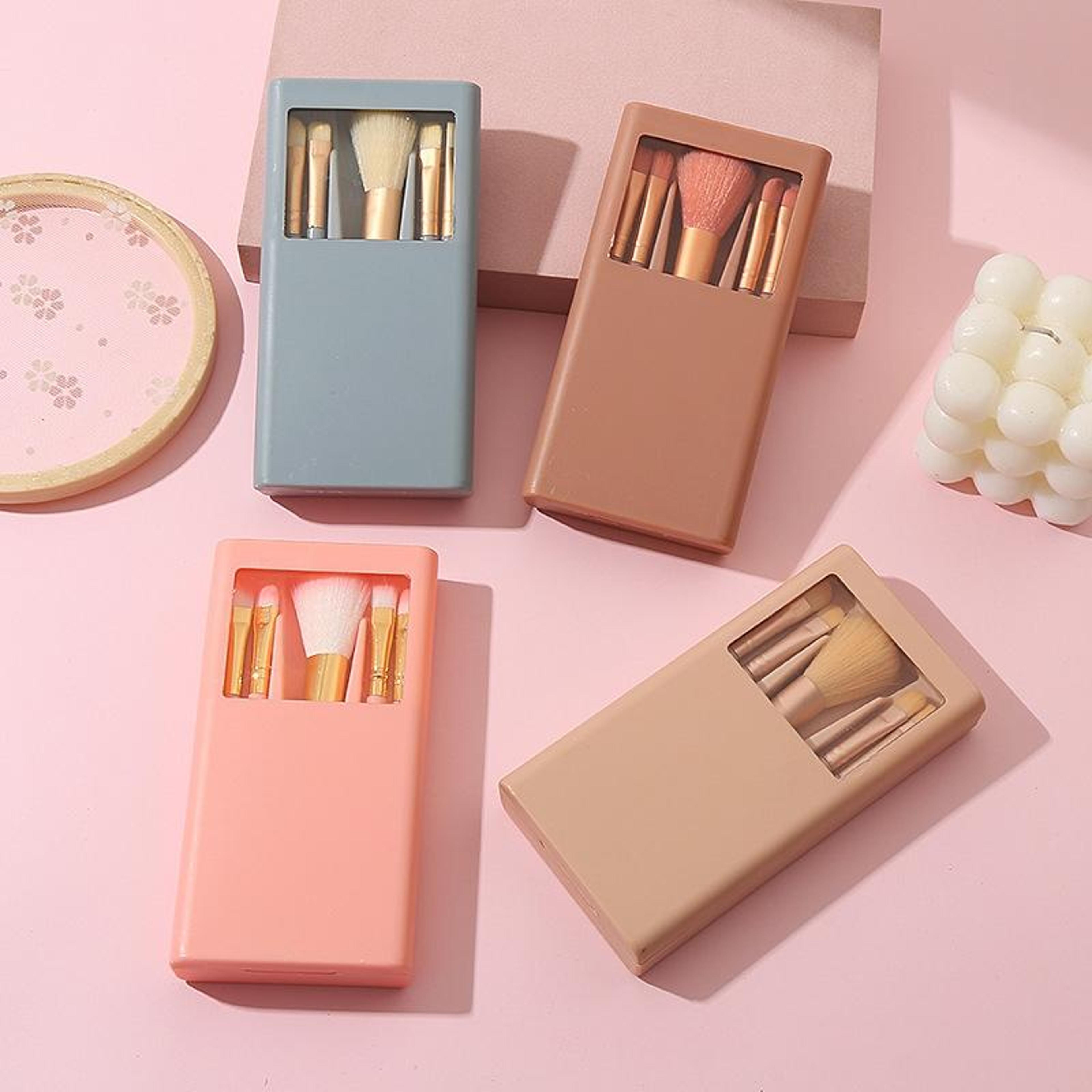 5 in 1 portable makeup brush set with mirror case travel makeup brush set