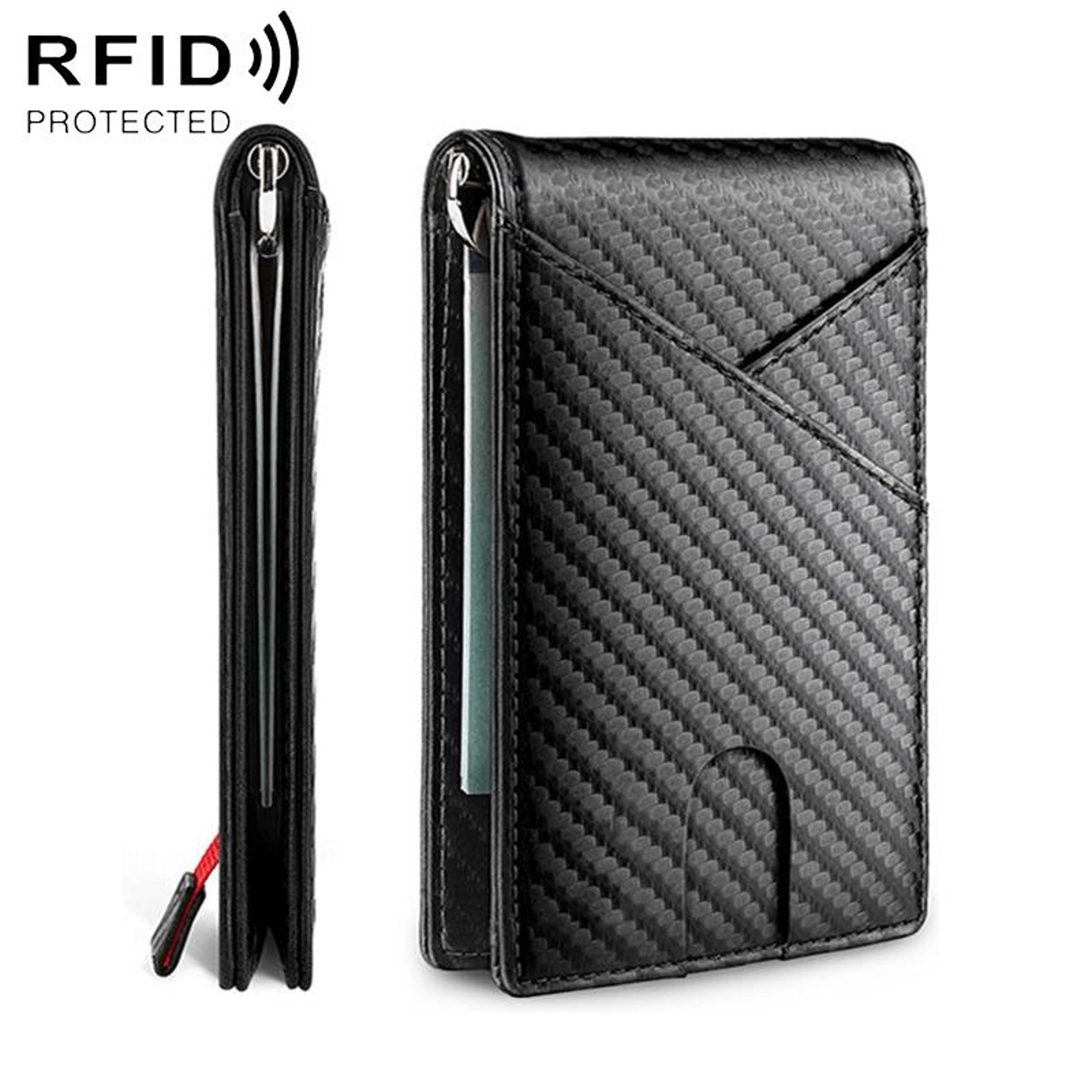 slim rfid blocking carbon fiber wallet for men with money clip