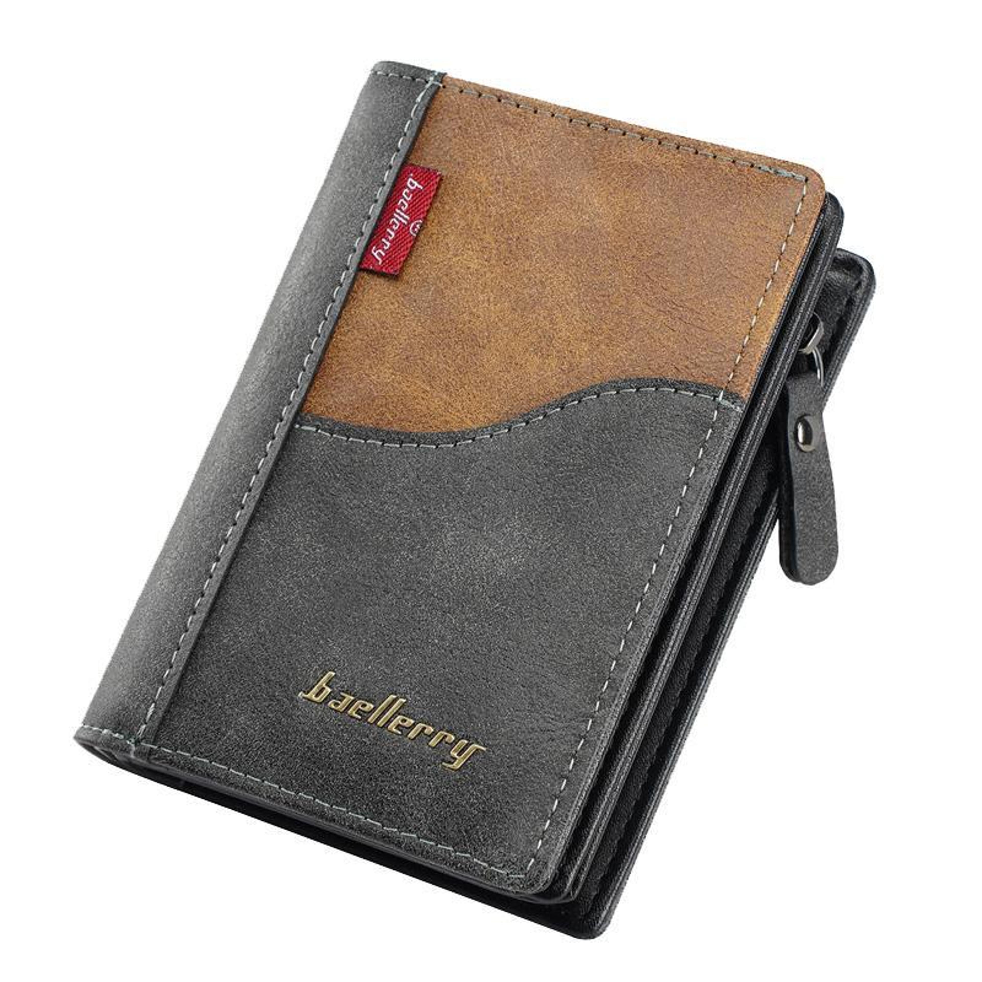 vintage contrast zip men compact wallet with coin pocket & multi card holder