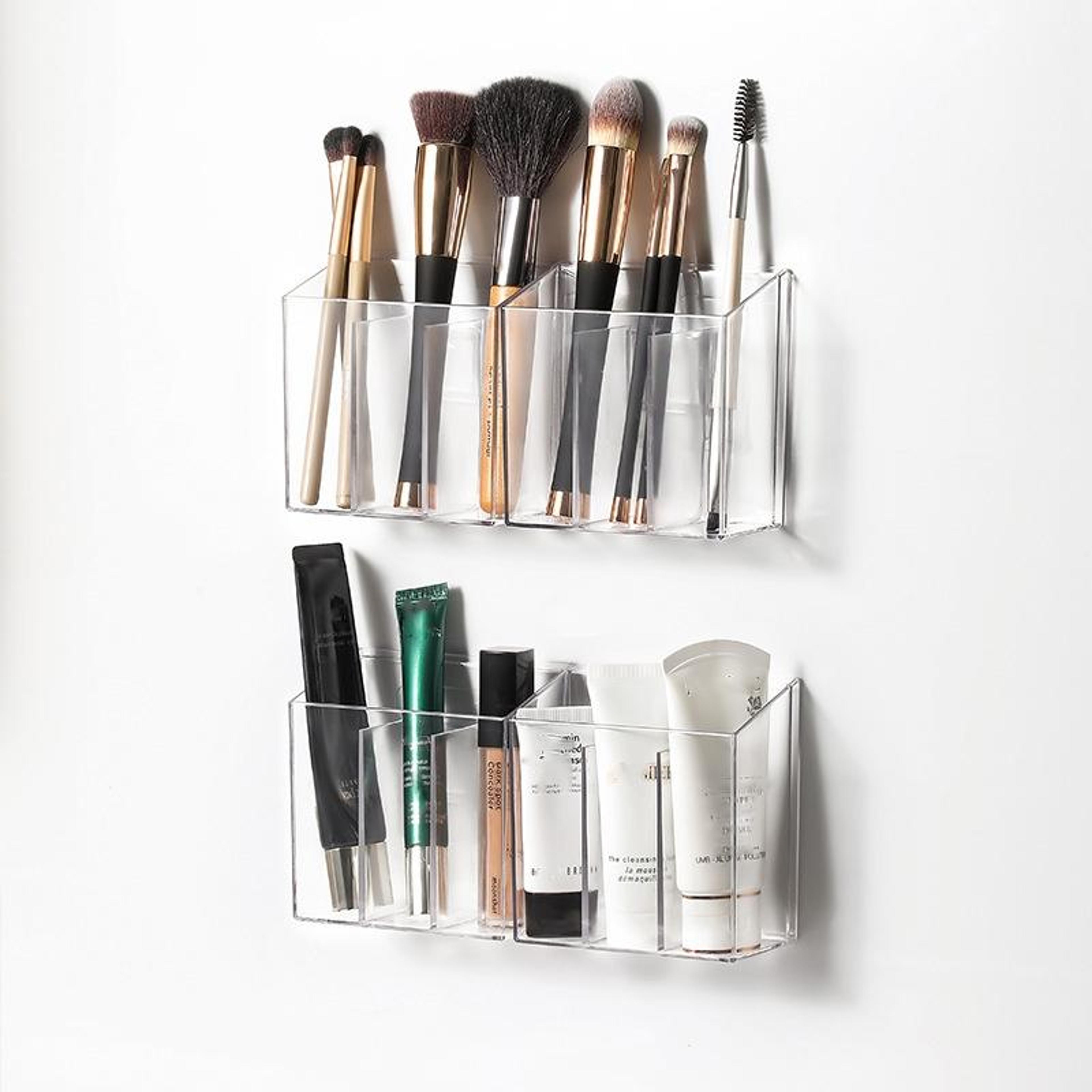 wall mounted clear cosmetic organizer 3 compartment makeup storage box