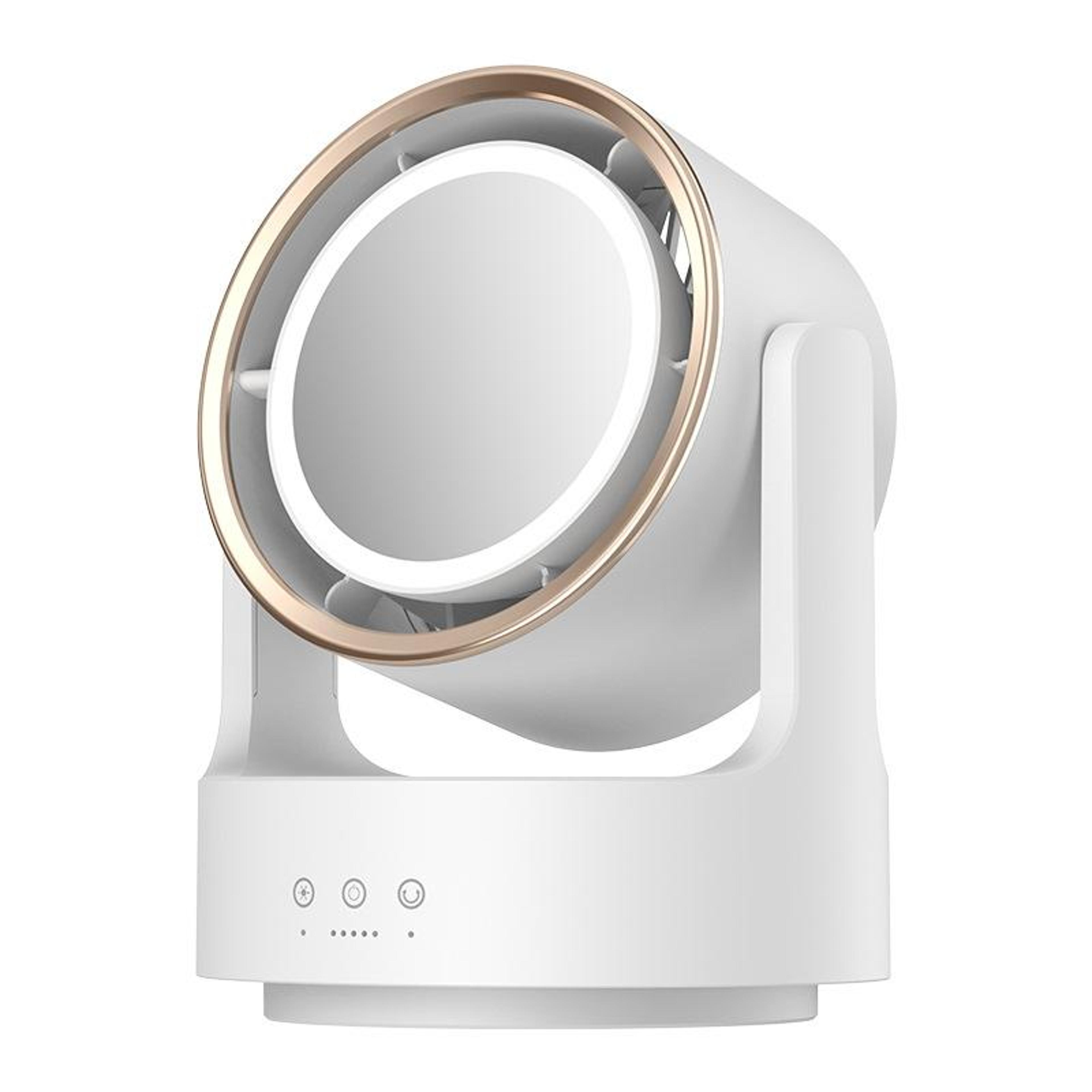 3-in-1 bladeless desk fan with led light and mirror usb portable quiet air circulator
