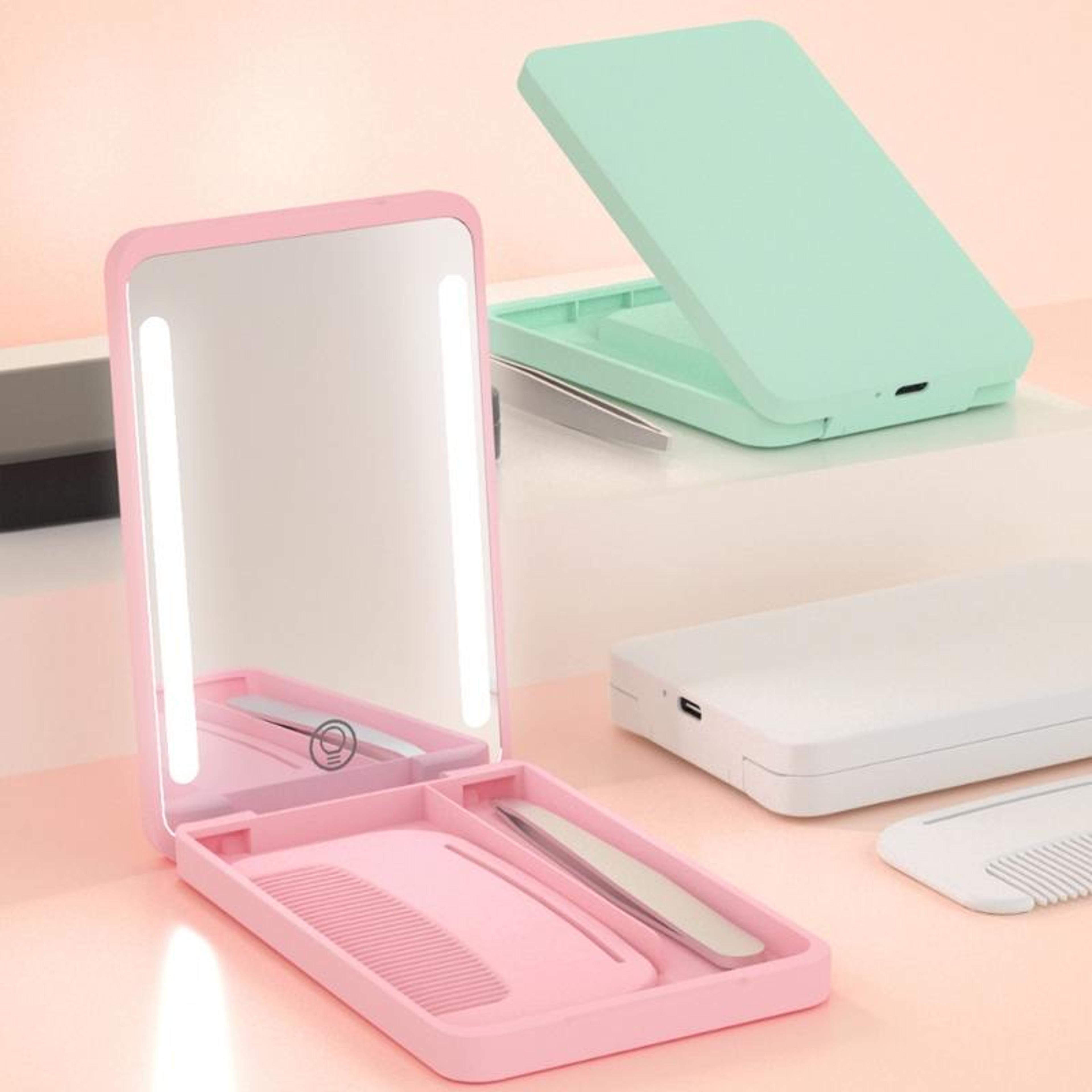 rechargeable led makeup mirror travel kit with smart light portable cosmetic mirror