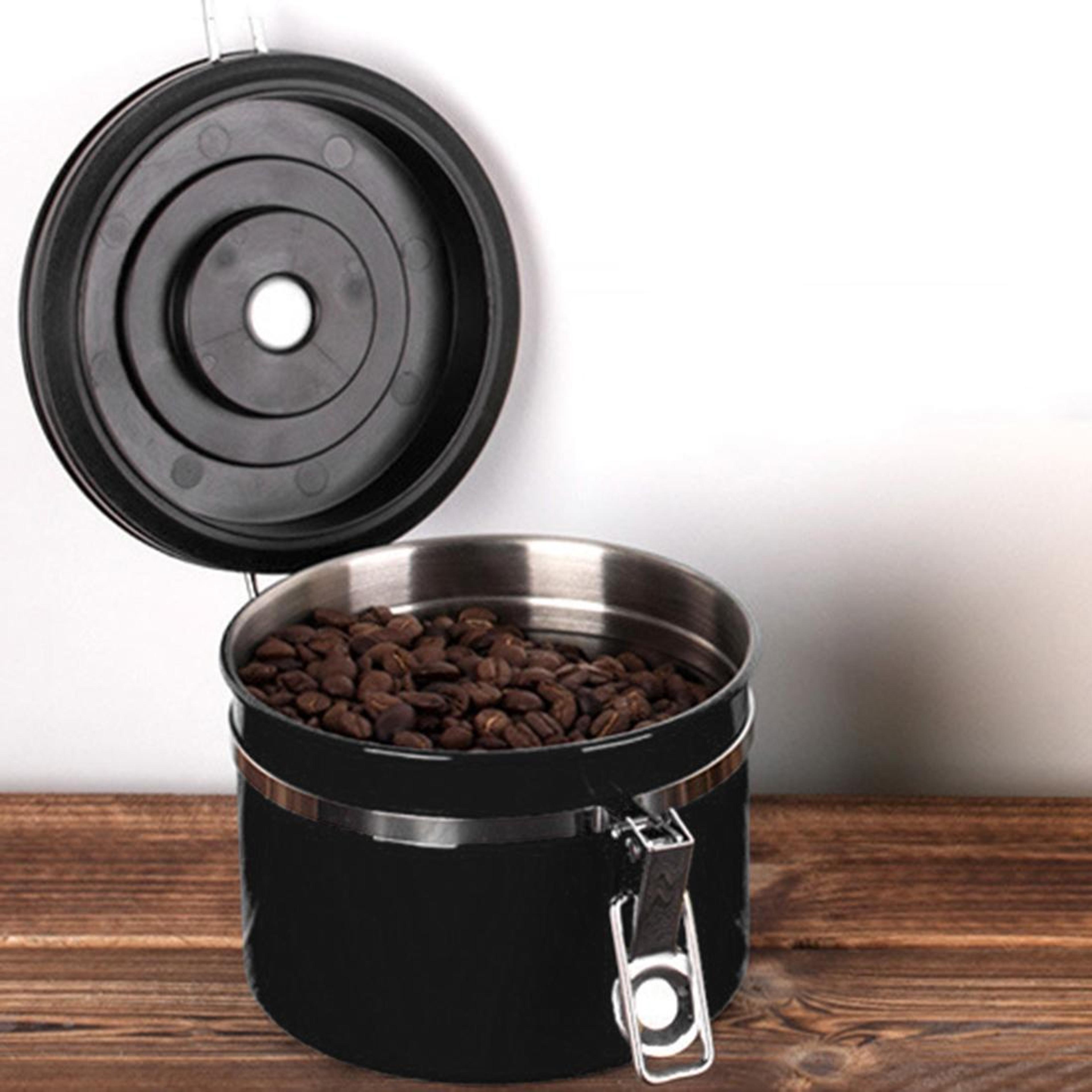 stainless steel airtight coffee canister with co2 vent valve & date wheel coffee bean storage container