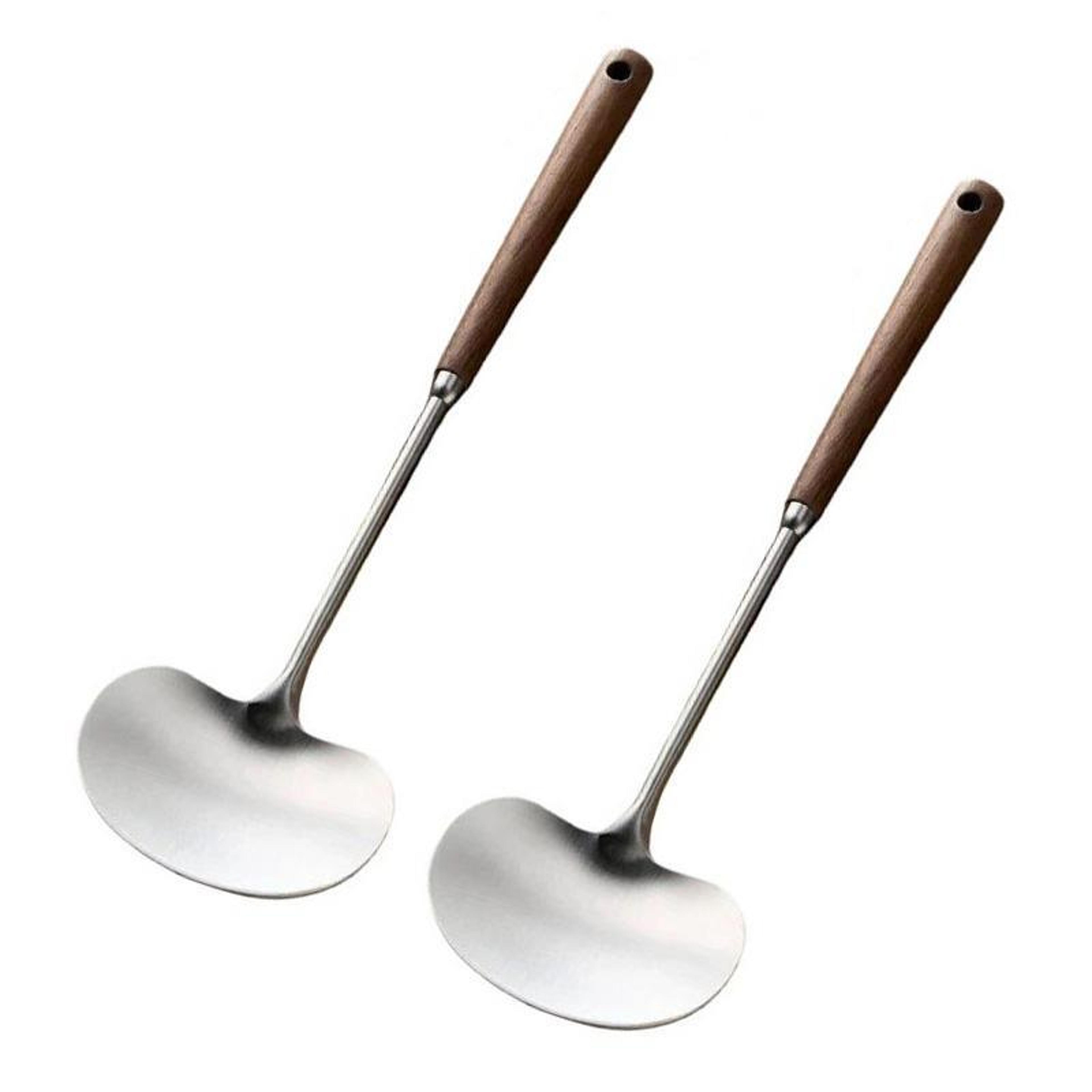 solid wood long handle wok spoon & stainless steel ladle kitchen utensil set