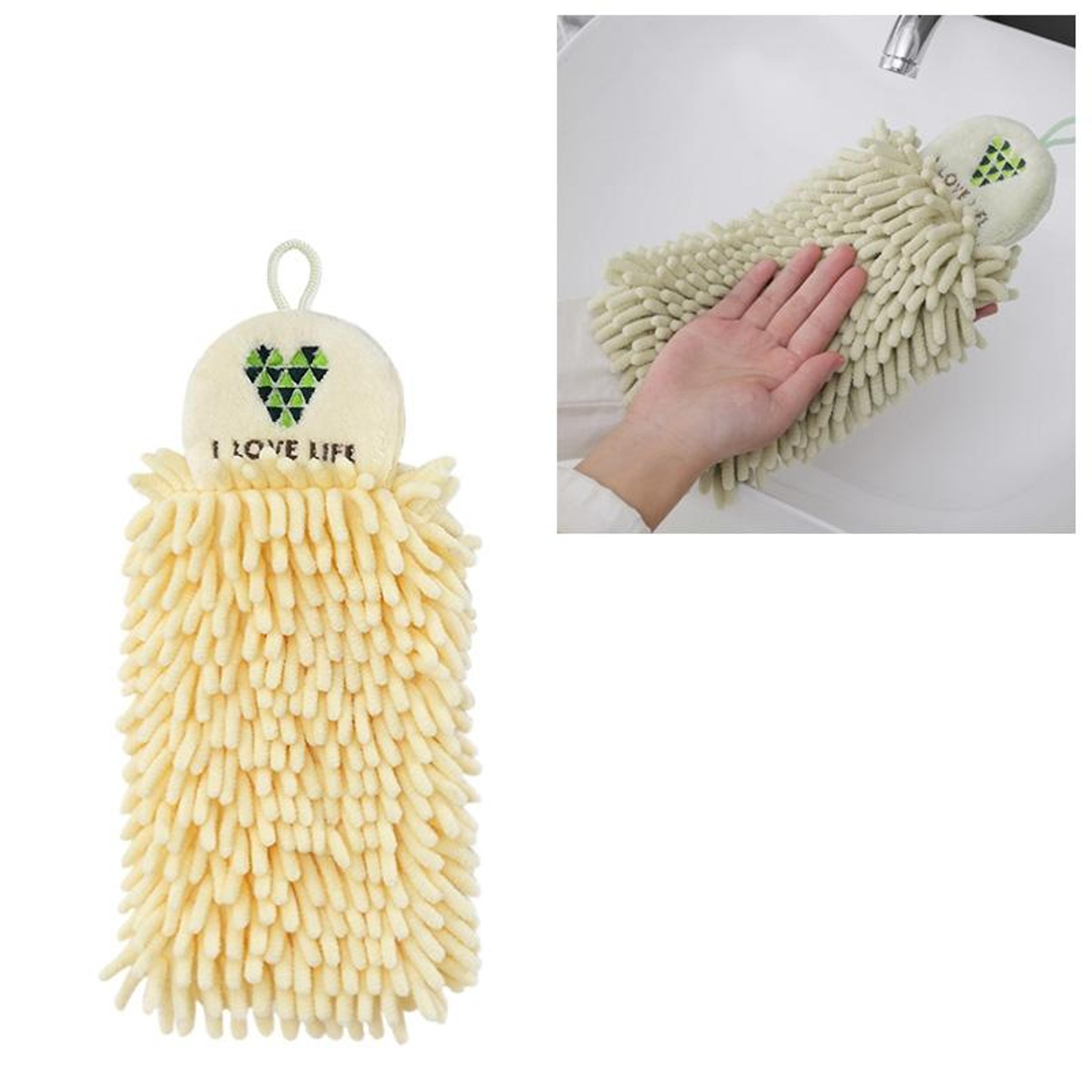 cartoon embroidered quick dry hanging kitchen hand towel yellow chenille absorbent kitchen towel