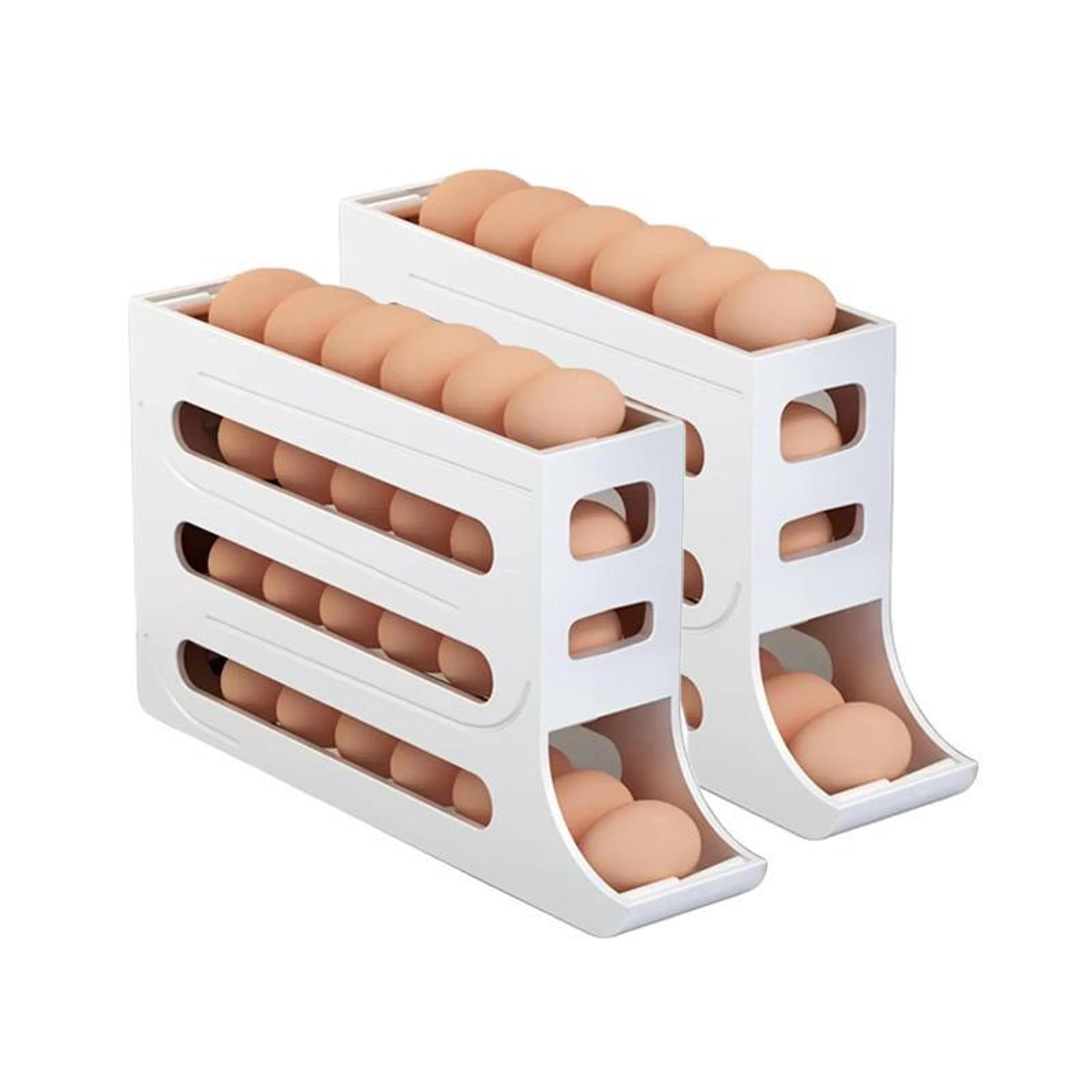 2pcs automatic rolling egg holder organizer for fridge with 4 layer stackable egg tray