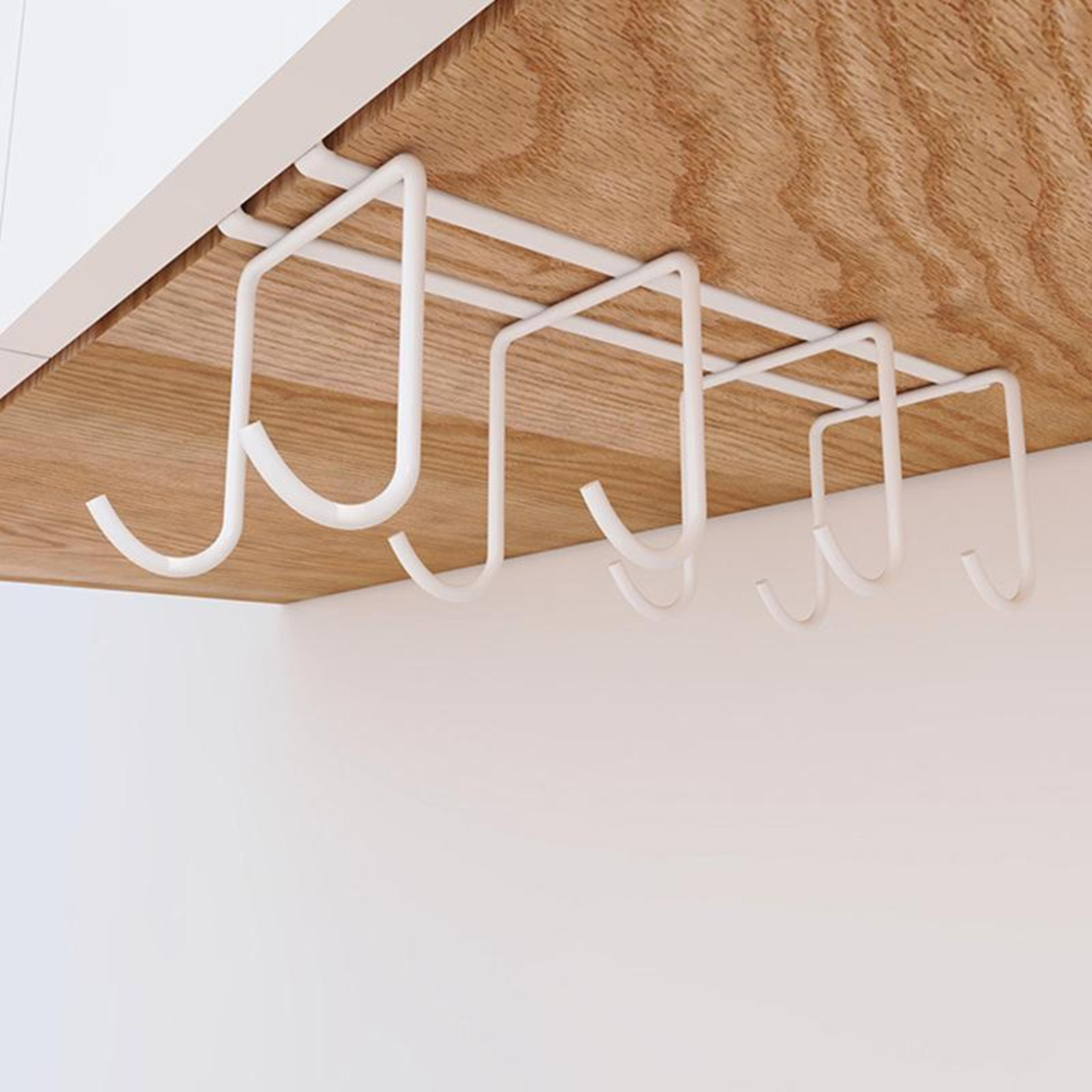 nail-free under cabinet cup holder rack with 8 hooks kitchen mug storage organizer metal partition rack
