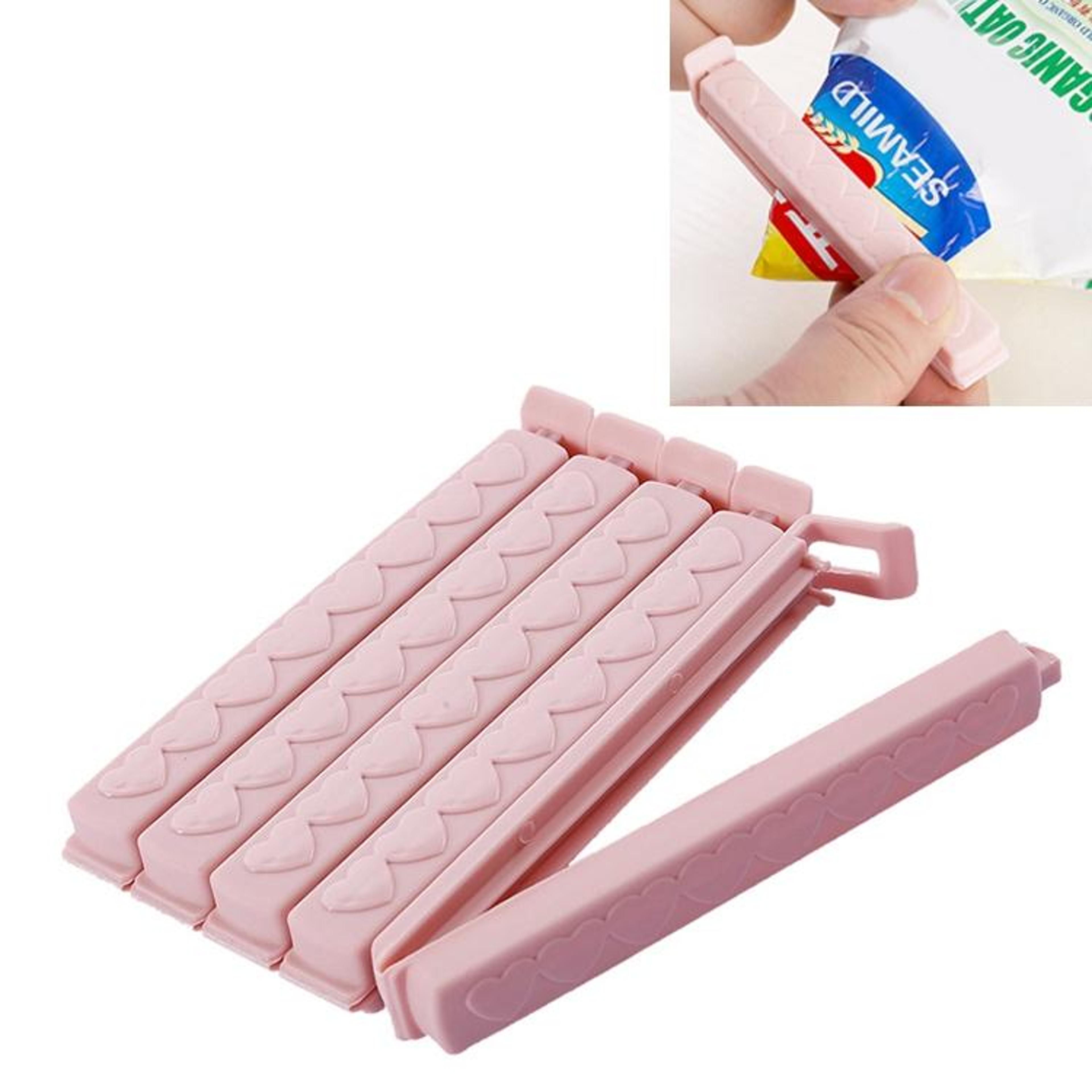pink love heart snack bag clips, plastic food storage sealing clips for kitchen snacks & freshness