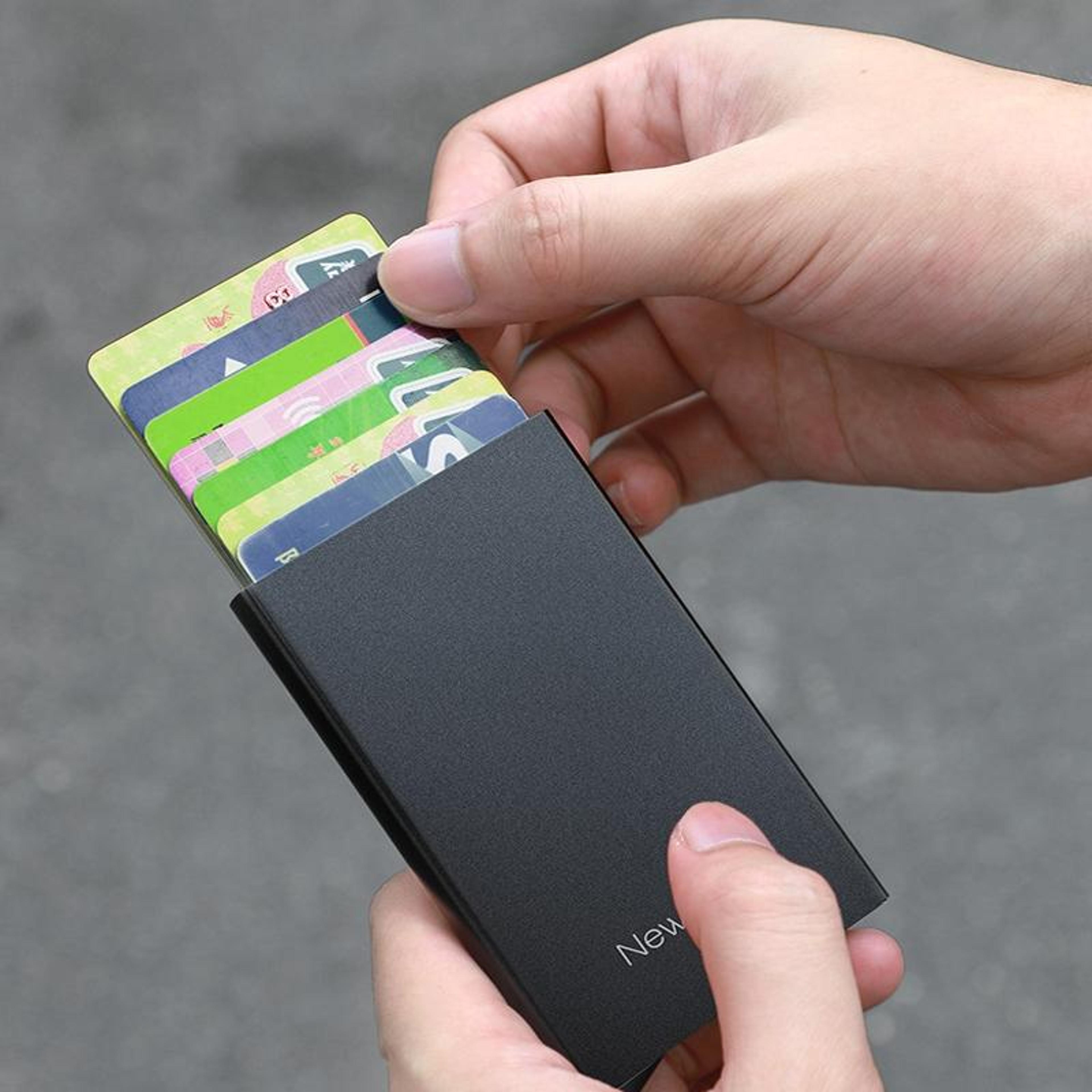 rfid blocking metal wallet slim pop-up card holder for secure everyday carry