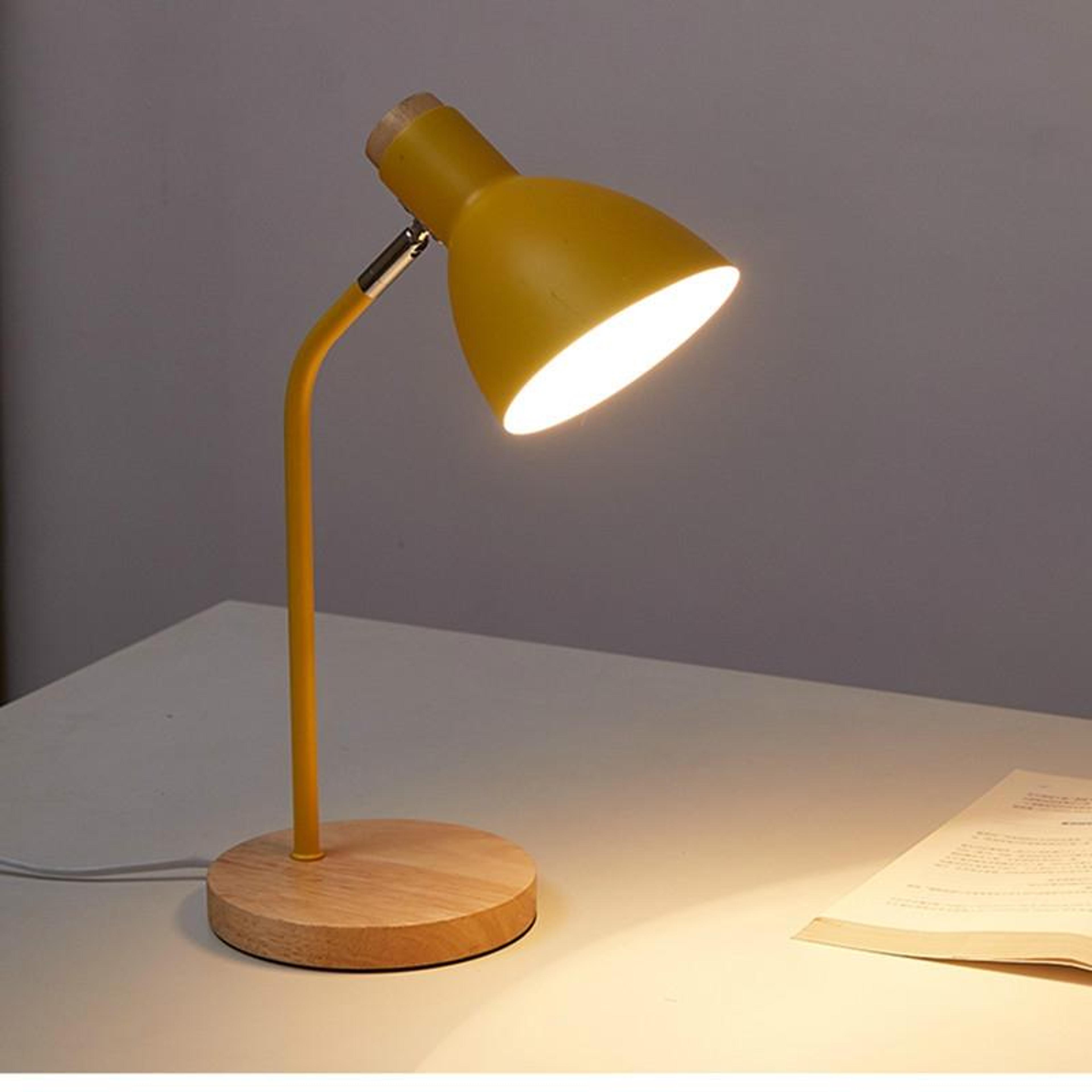 modern wood & metal table lamp with 3-color led dimming, e27 bedside lamp for reading & home decor