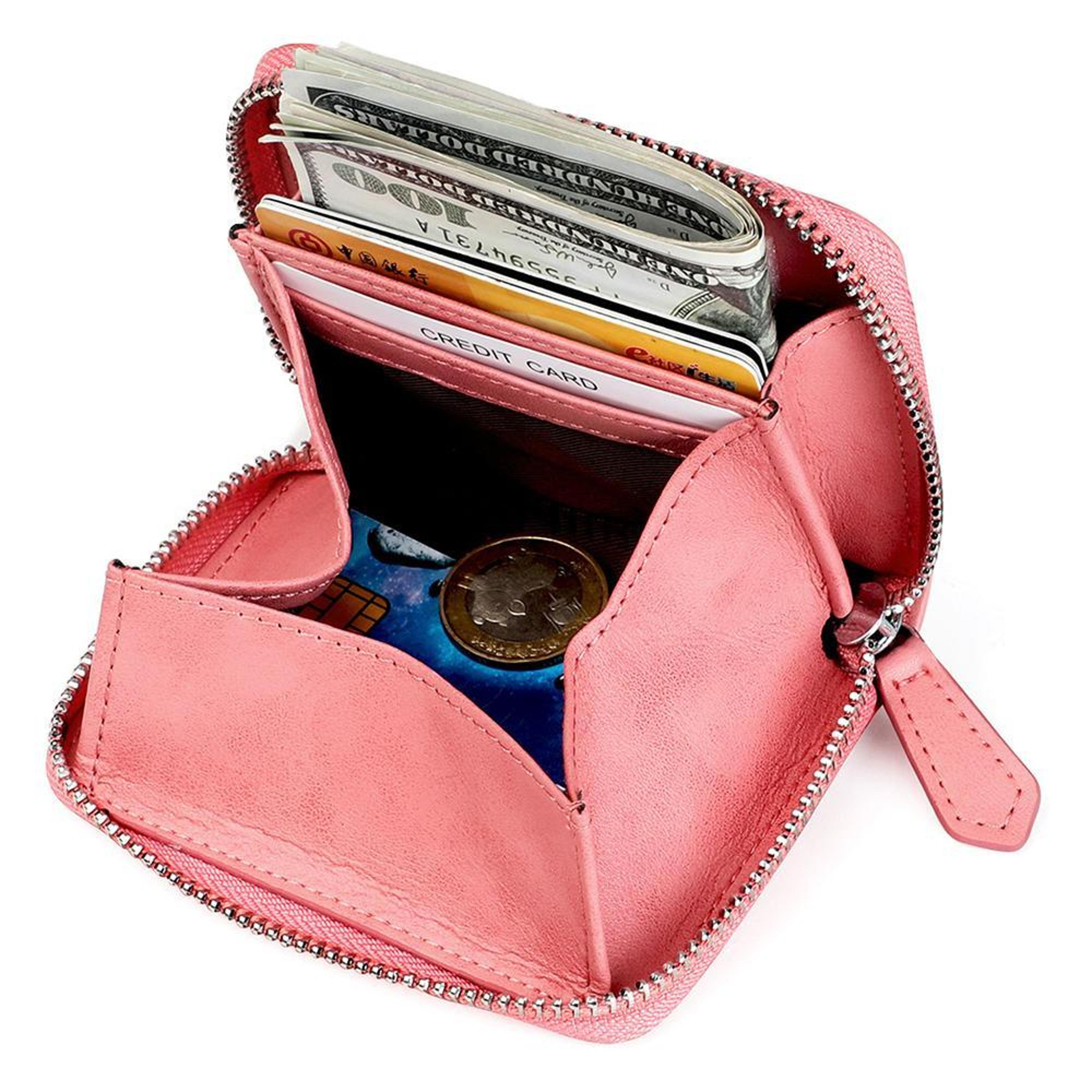 rfid blocking leather zipper wallet organizer compact card holder with coin storage