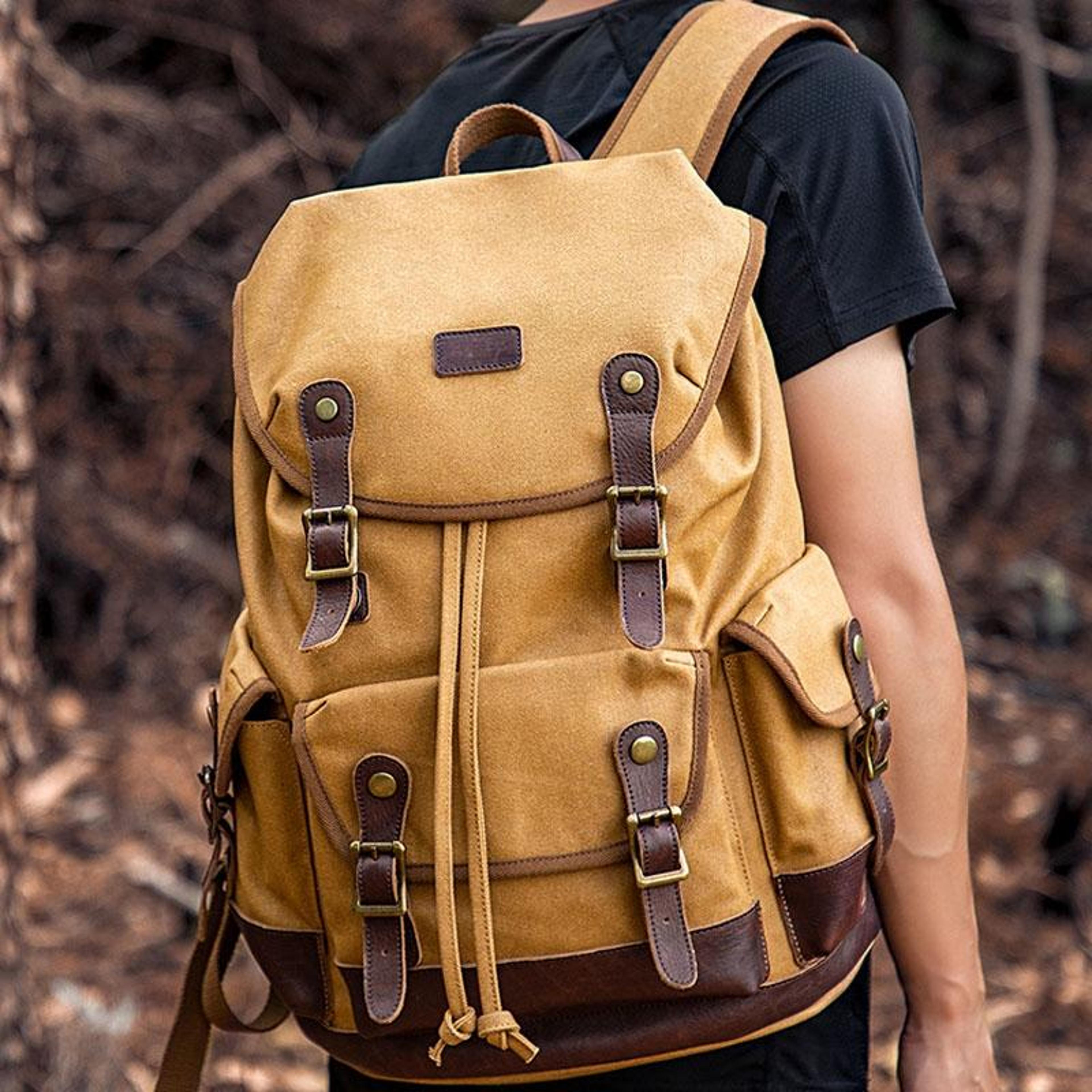 vintage waxed canvas laptop backpack large capacity travel rucksack