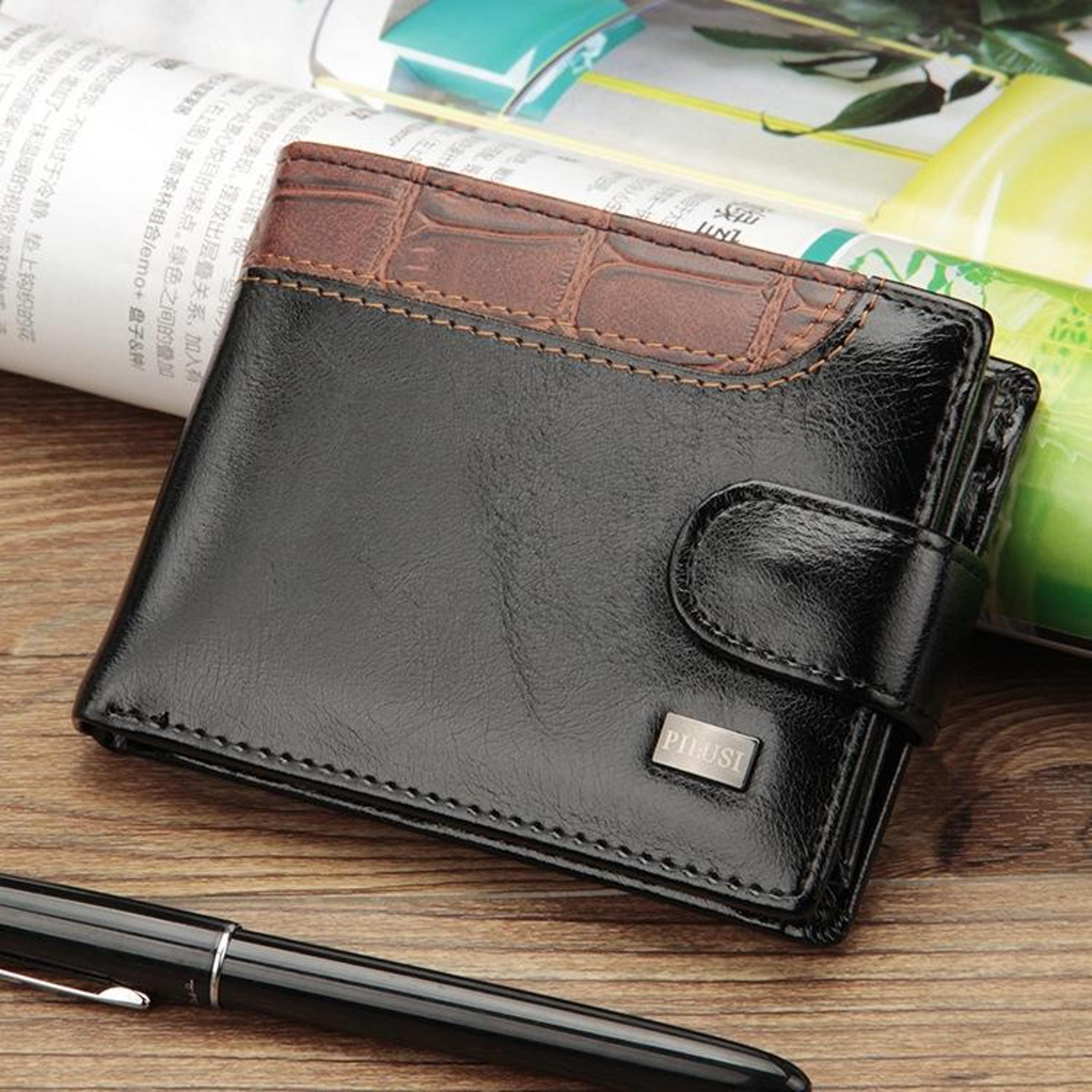 slim bifold leather wallet for men with coin pocket & multi card slots