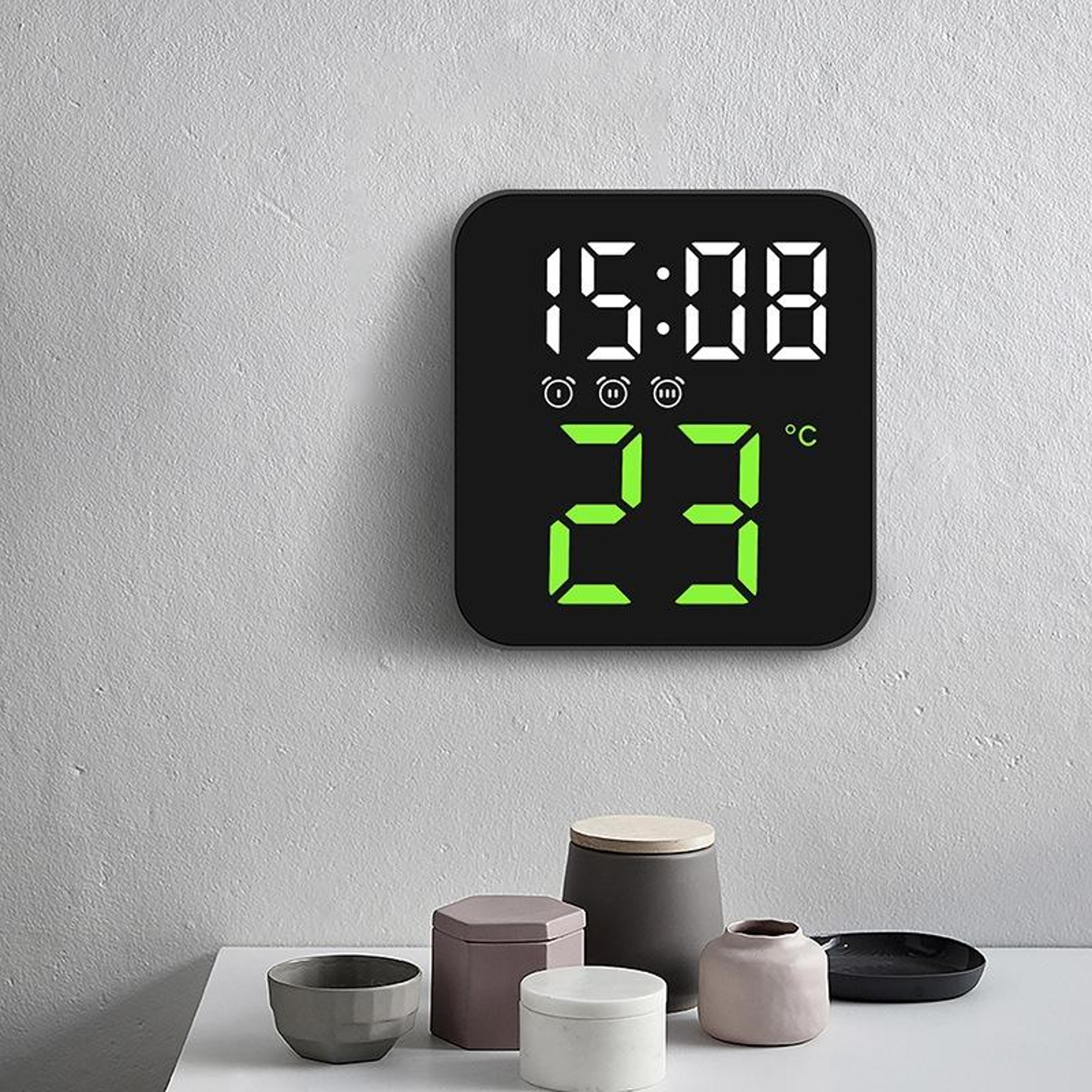 smart led digital wall clock with temperature display and dual alarms for bedroom office