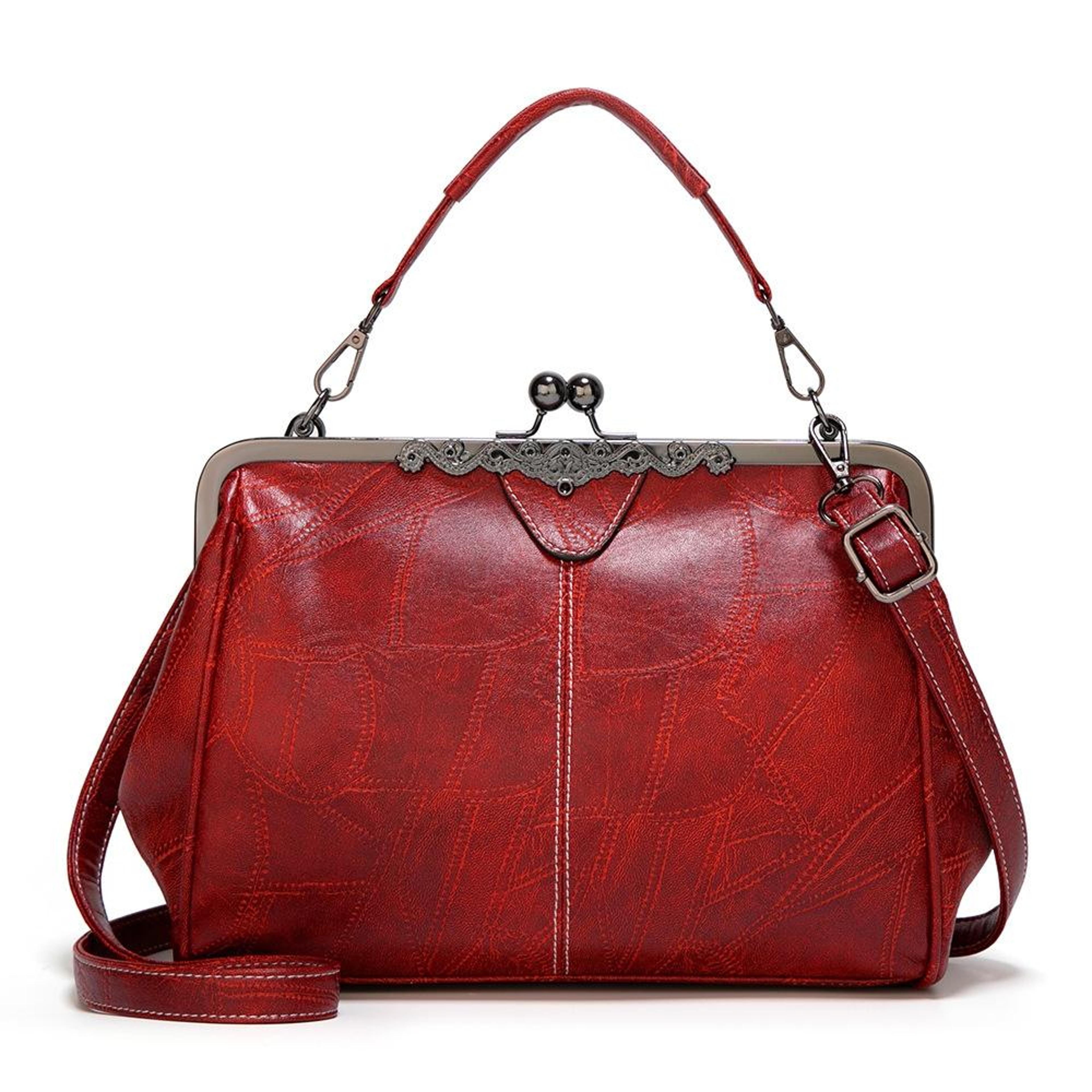 vintage leather crossbody bag with buckle adjustable strap for women everyday shoulder handbag